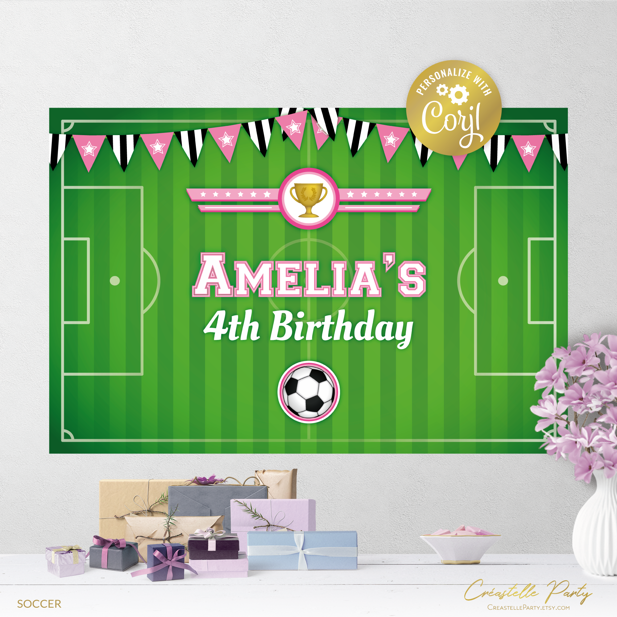 soccer pink - backdrop design preview
