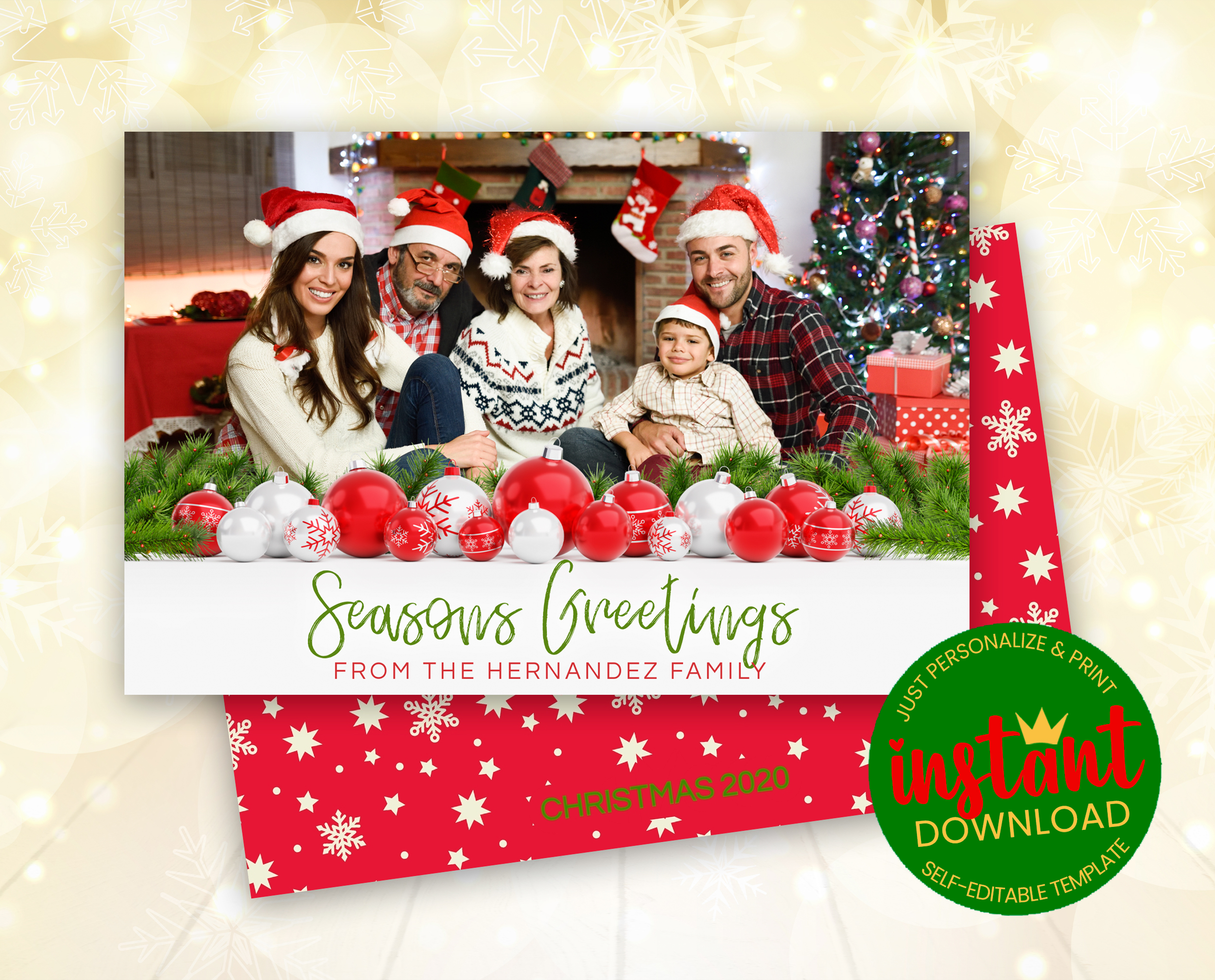 Christmas Baubles Lined Up Card design preview