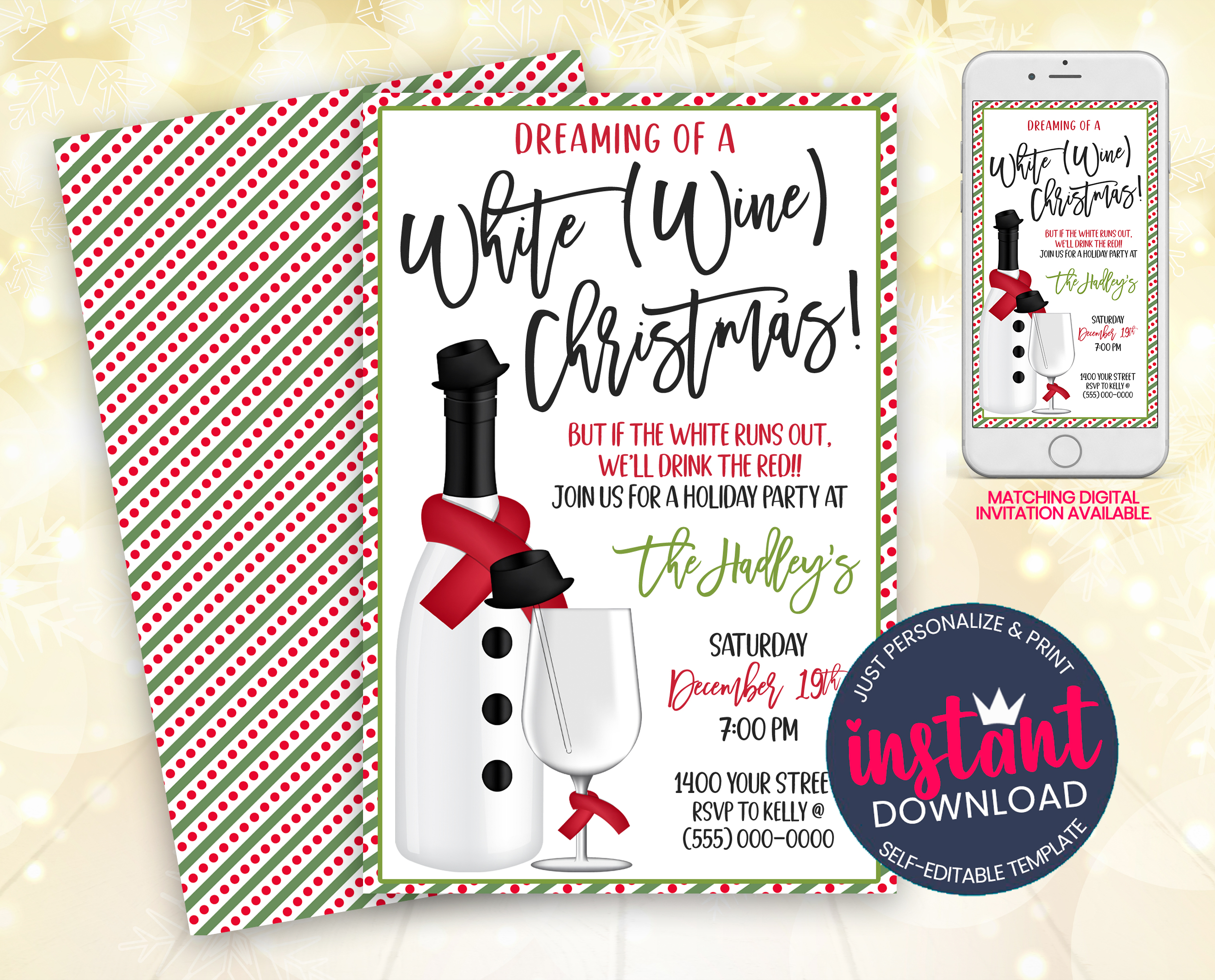 Dreaming of a White (Wine) Christmas Print Invite design preview