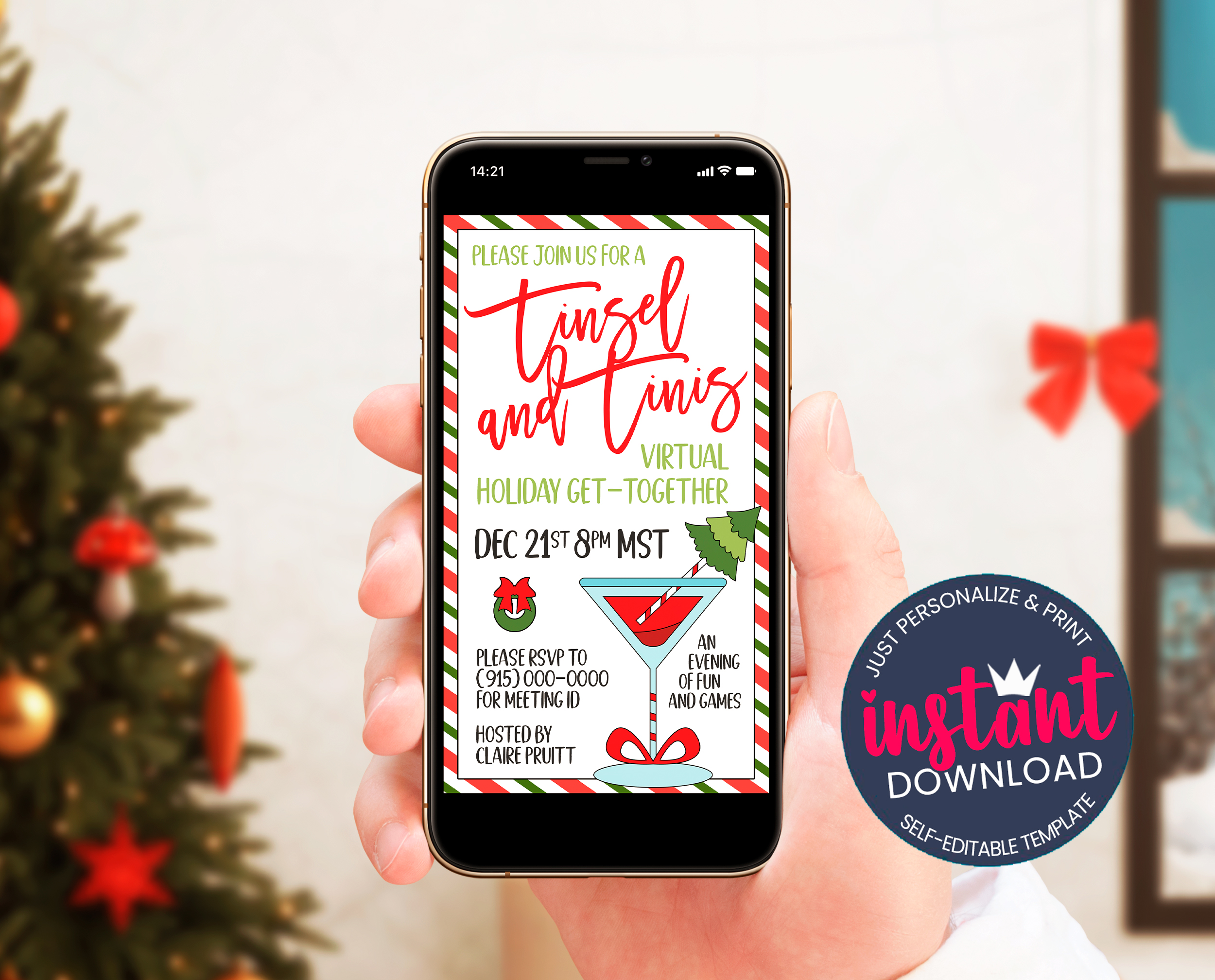 Tinsel & Tinis Virtual Evite design preview