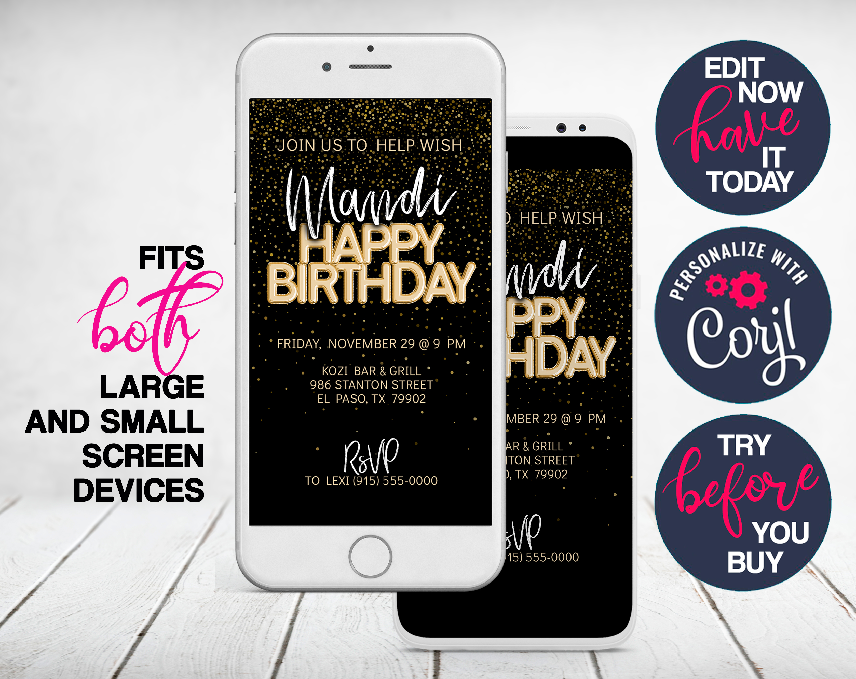 Gold Balloons & Glitter Evite design preview