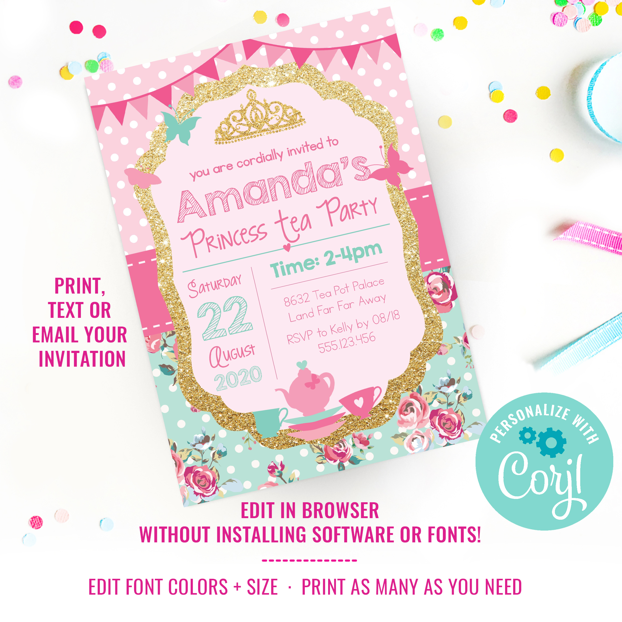 Princess Tea Party Invitation design preview