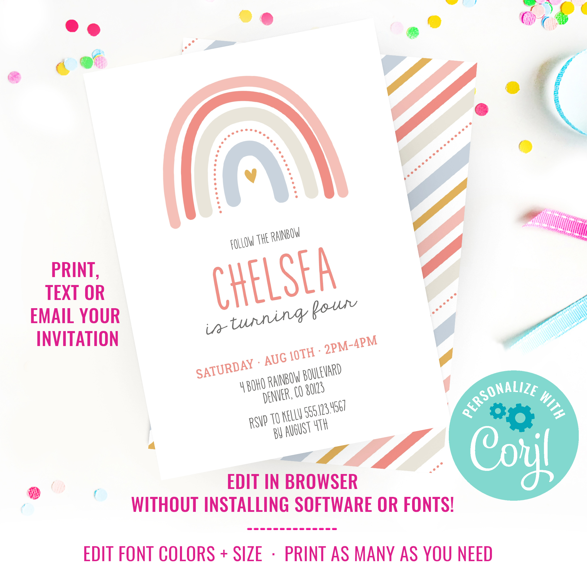 Rainbow Boho Party Invitation design preview