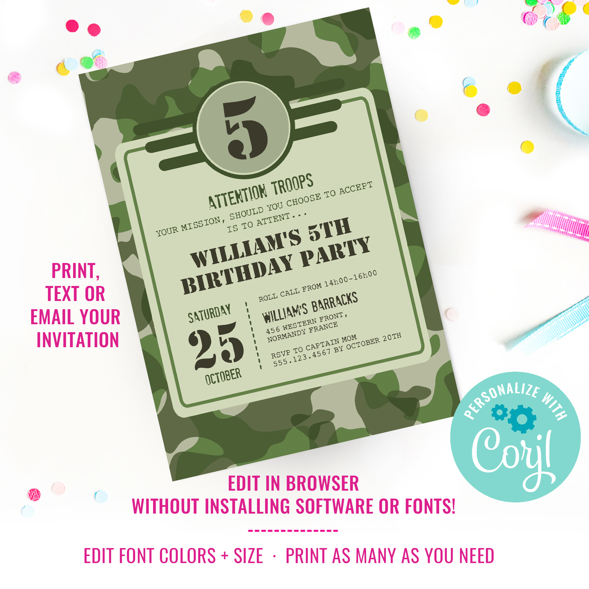 Army Camo Party Invitation design preview