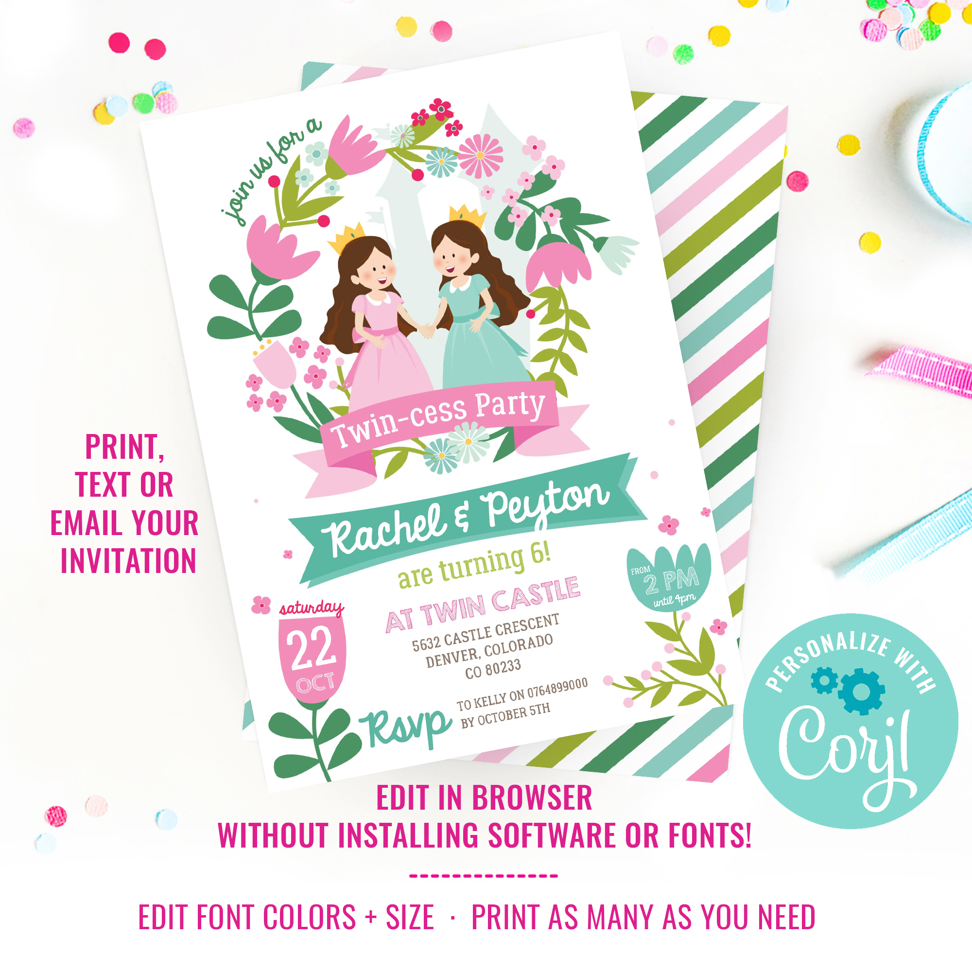 Twin-cess Party Invitation design preview