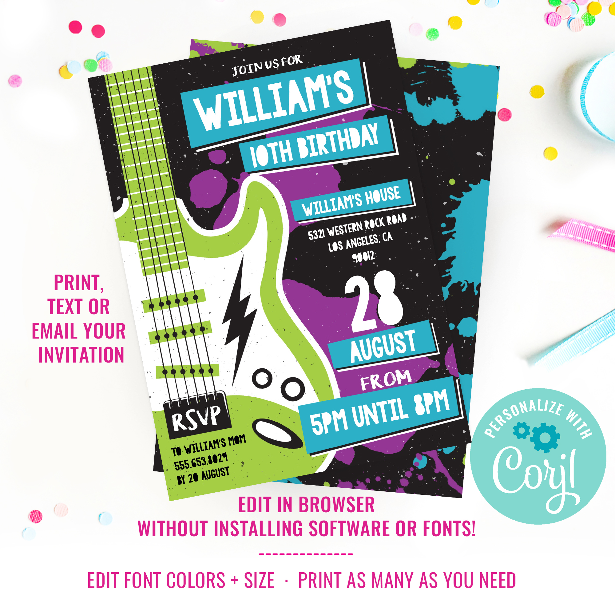 Rock 'n' Roll Party Invitation - Boys design preview
