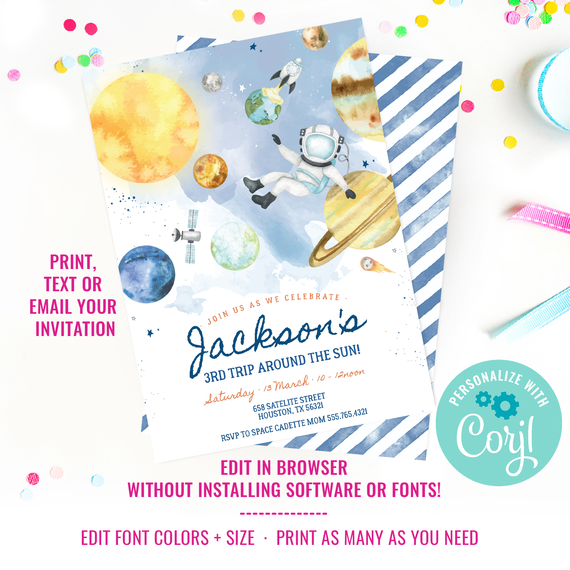 Space Party Invitation for Boys design preview
