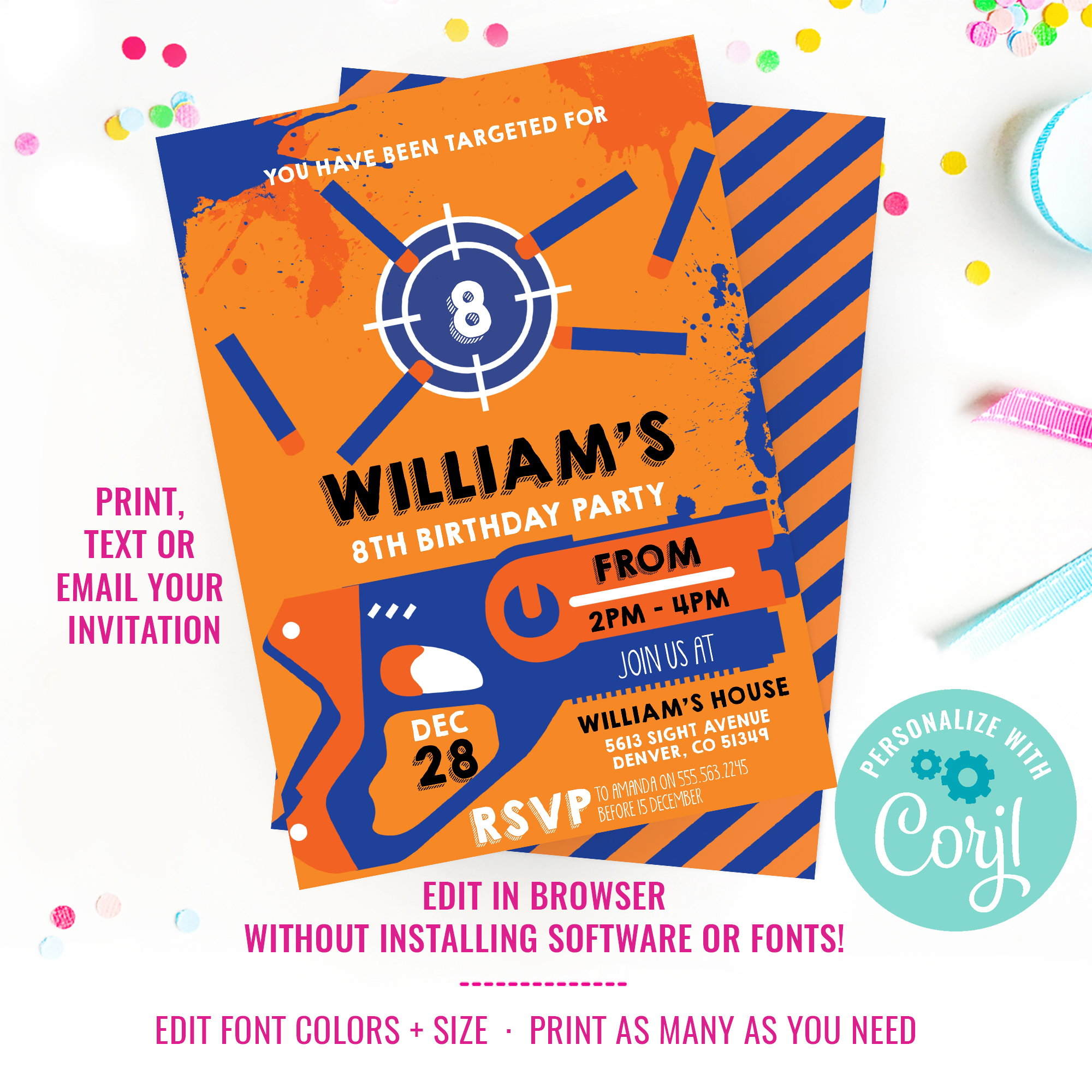 Dart Gun Party Invitation design preview