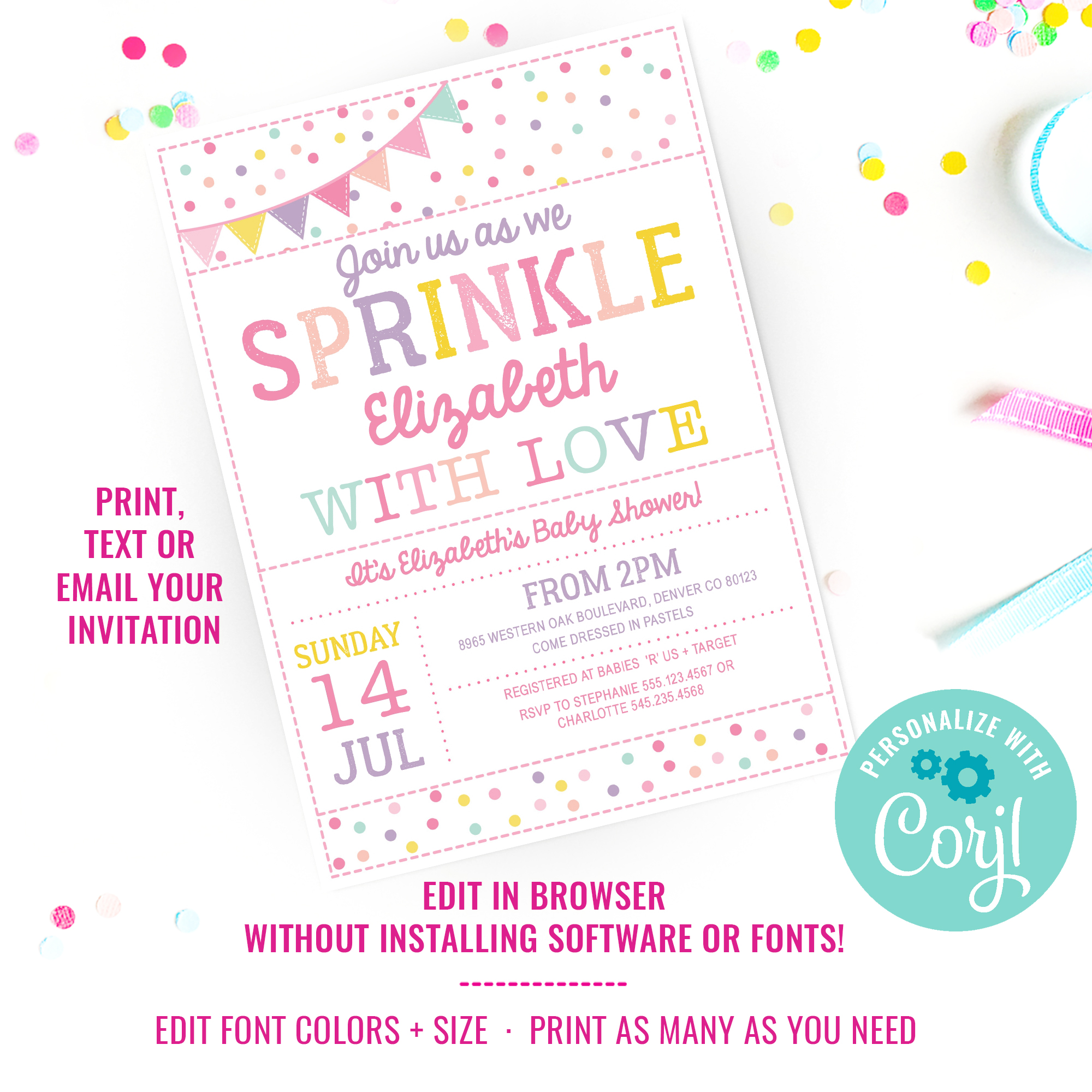 Sprinkle Baby Shower Invitation - Pinks design preview