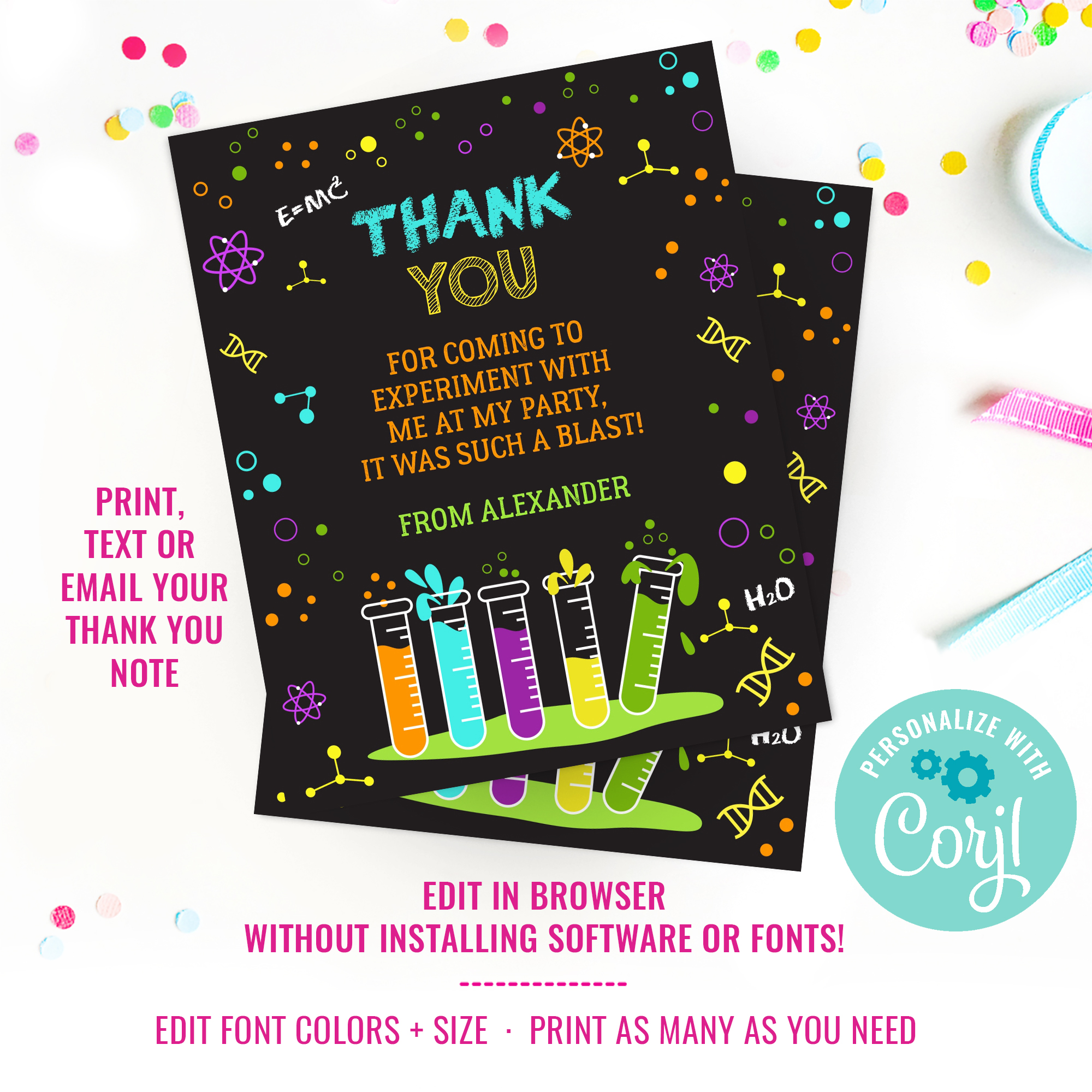 Science Lab Party Thank You Card design preview