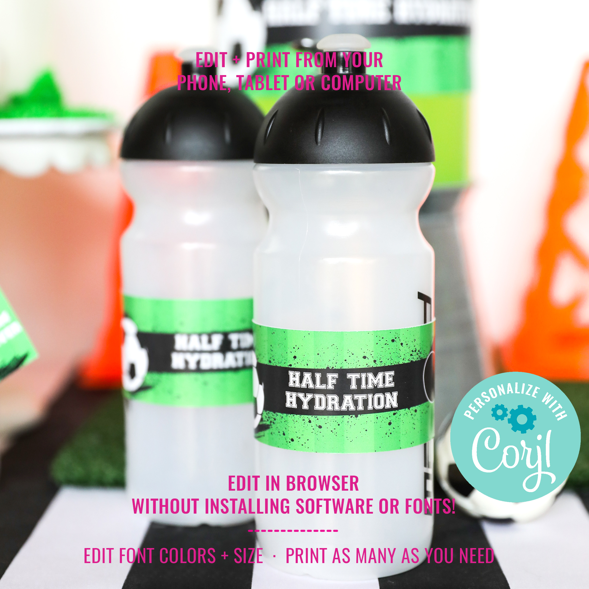Soccer Water Bottle Labels design preview