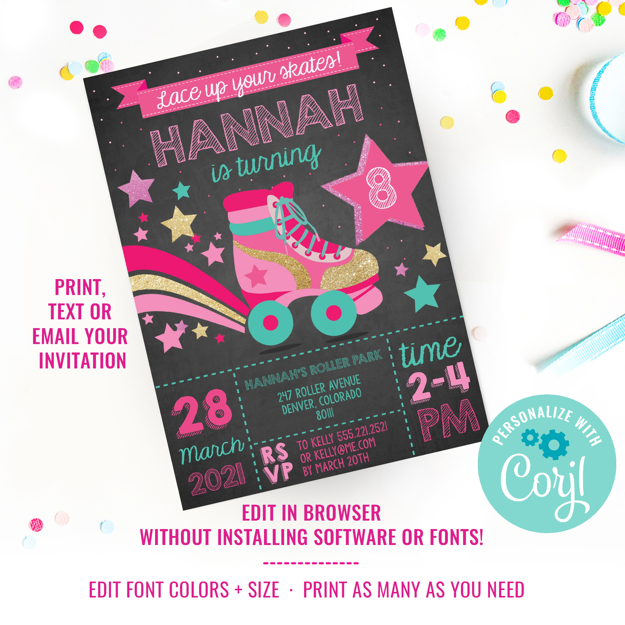 Rollerskating Party Invitation design preview