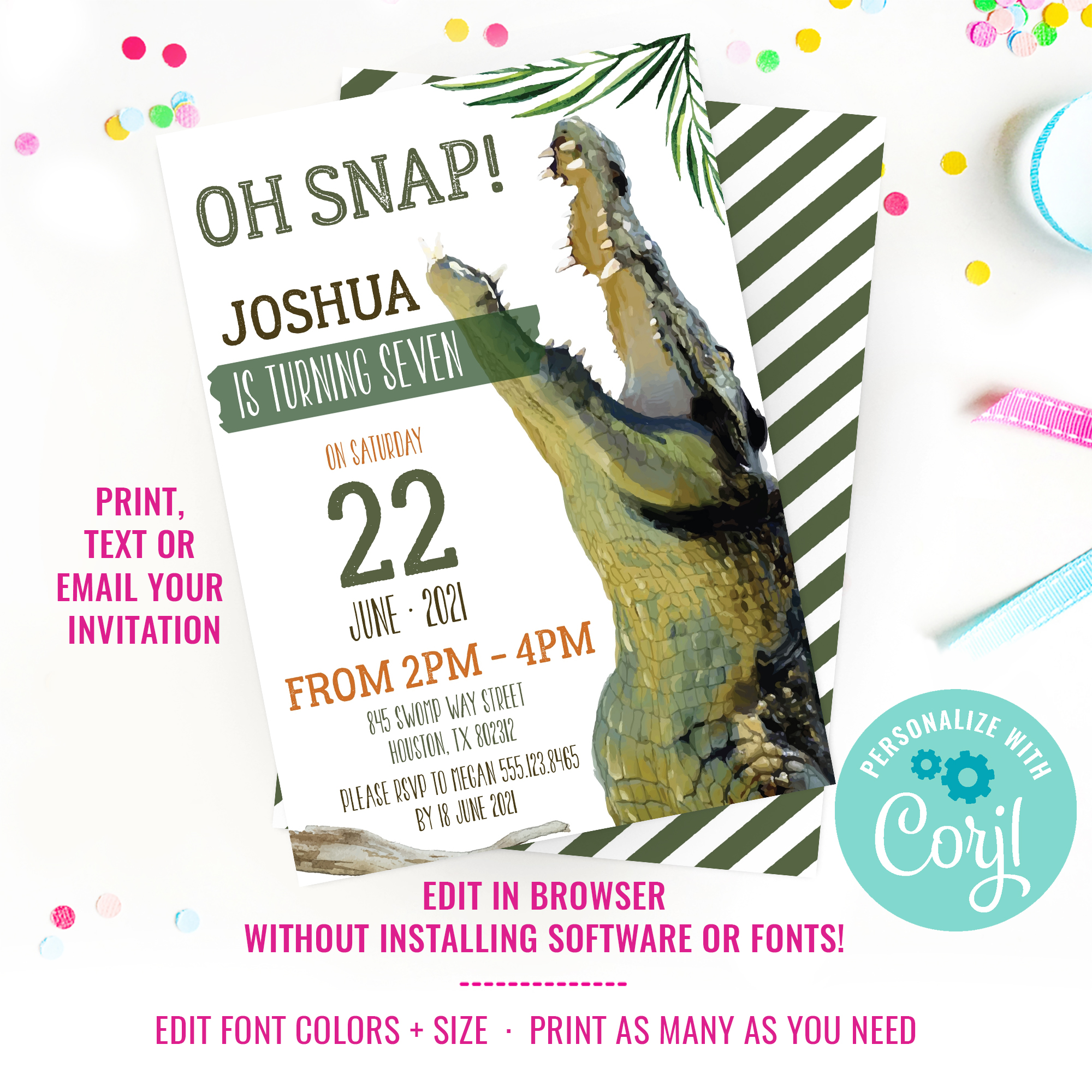 Crocodile Party Invitation design preview