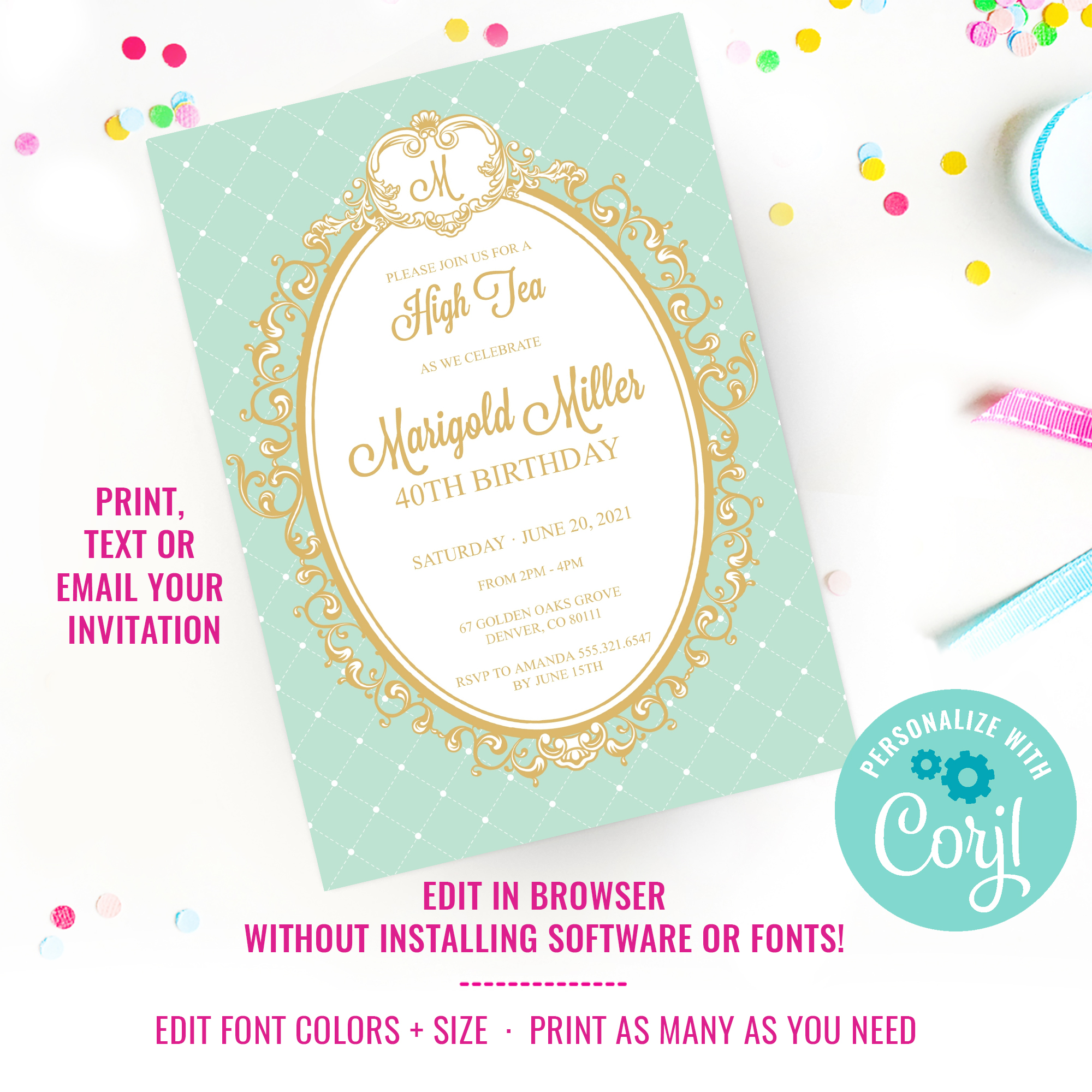 Princess High Tea Party Invitation design preview