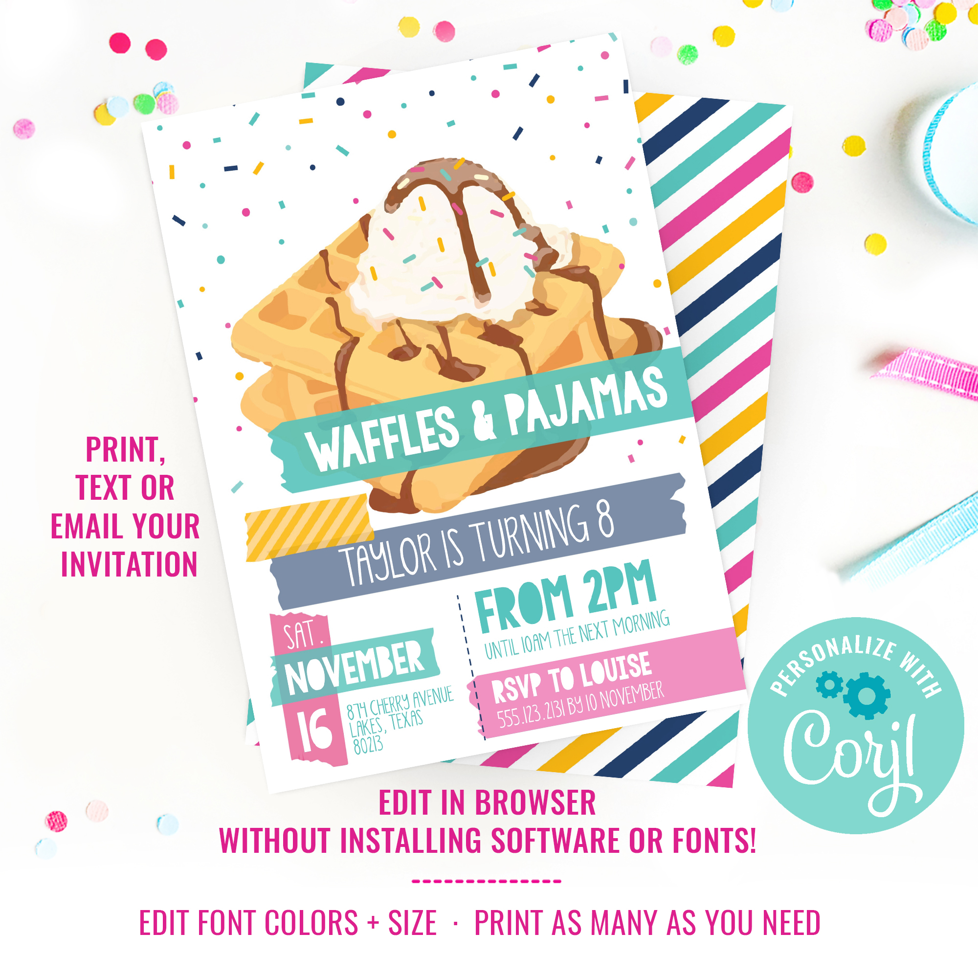 Waffles & Pajamas Invitation design preview