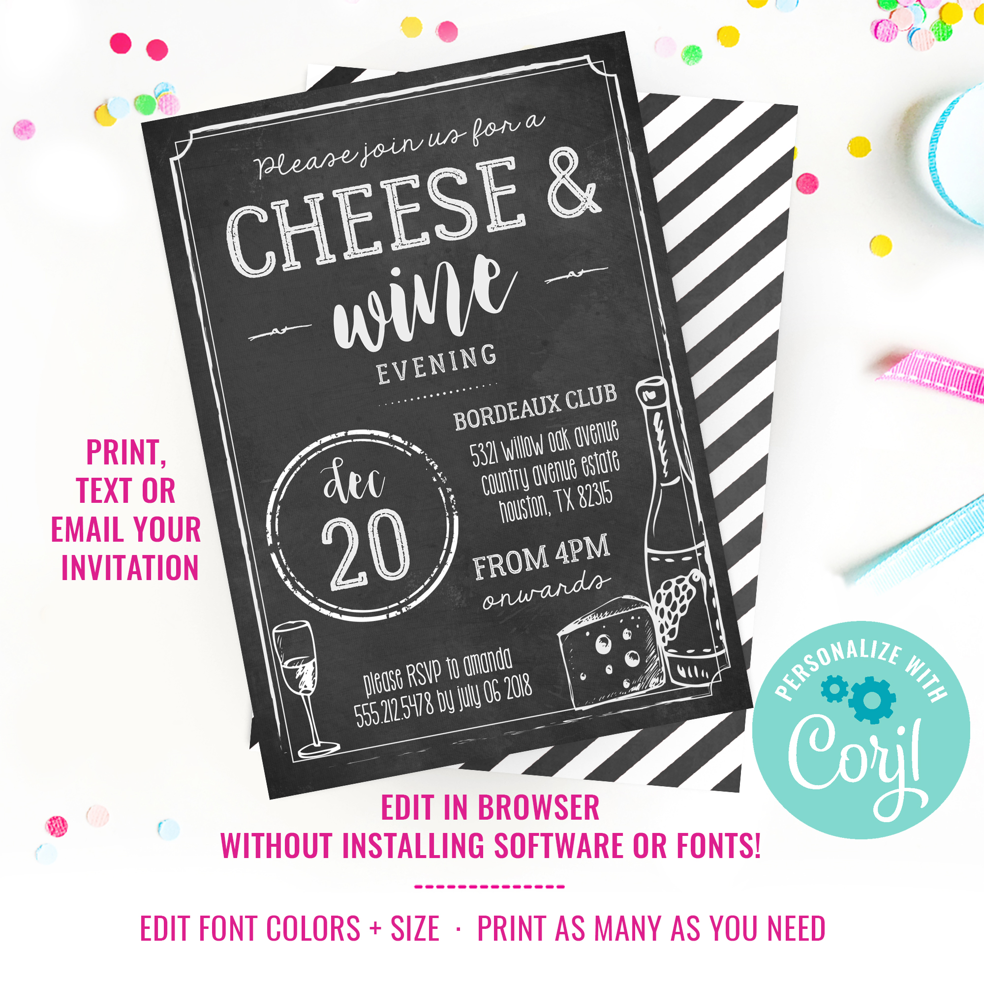 Cheese & Wine Party Invitation design preview