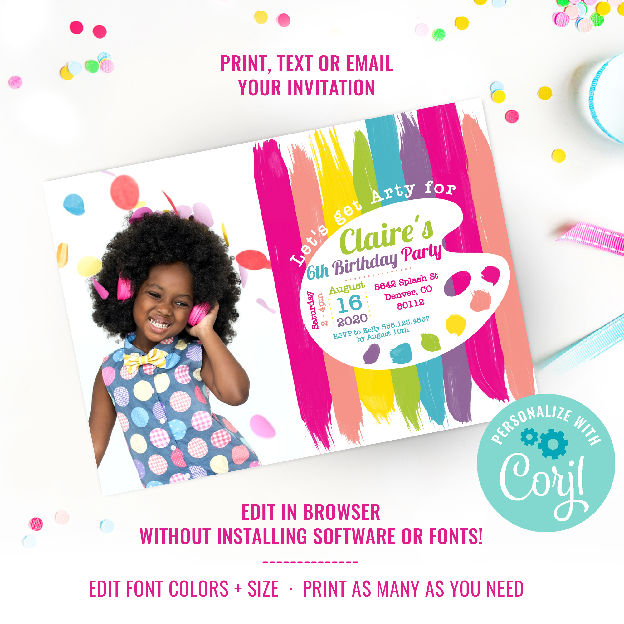 Art Party Photo Invitation design preview