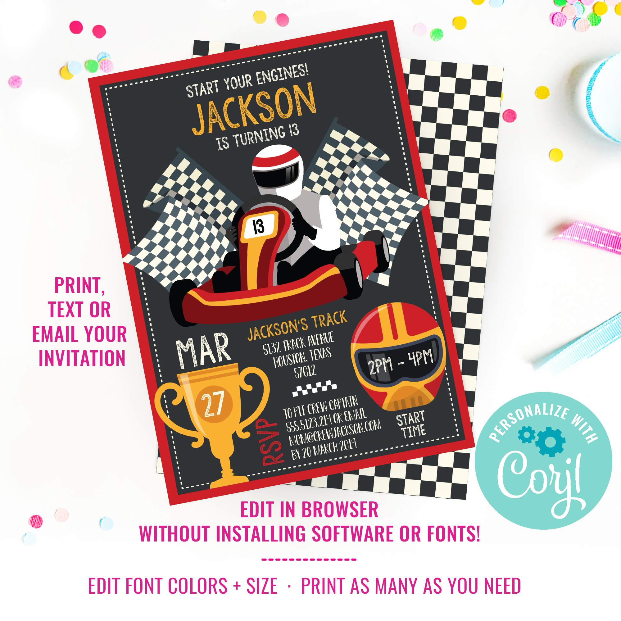 Go-Kart Party Invitation design preview