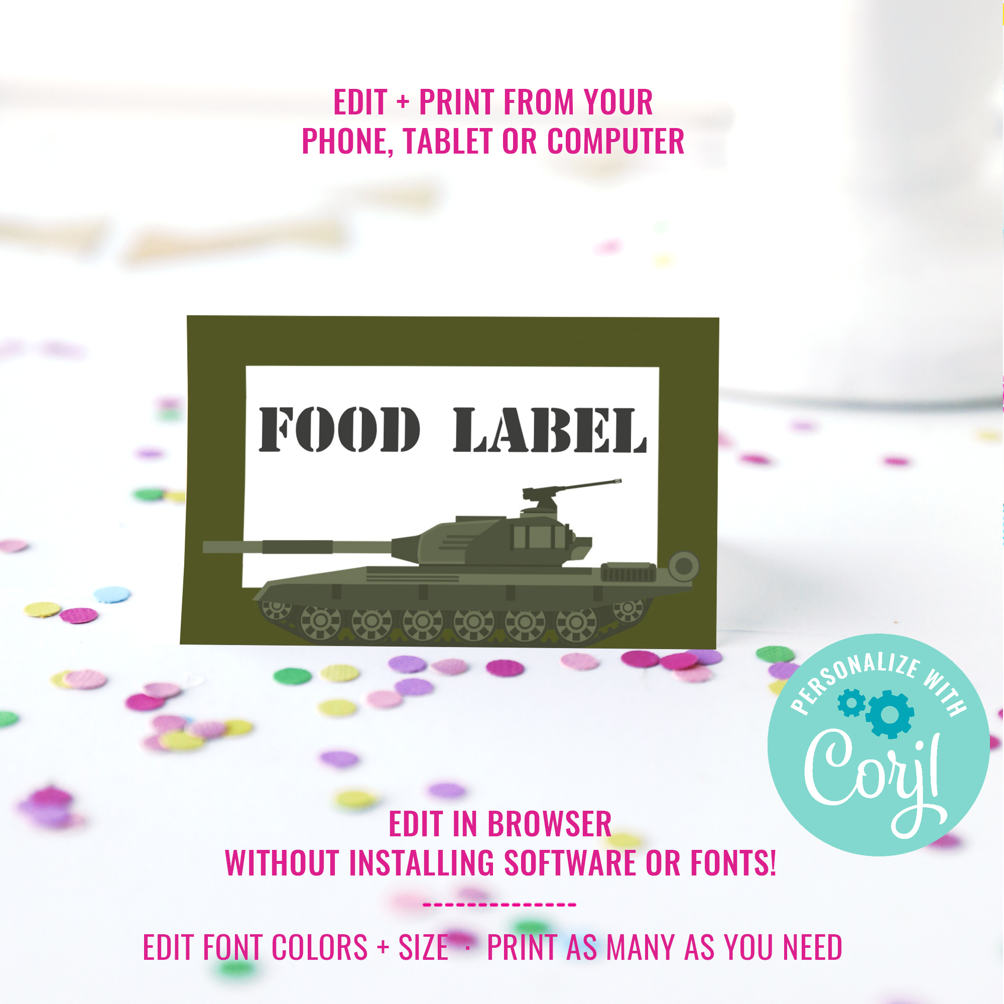 Army Party Camo Food Labels design preview