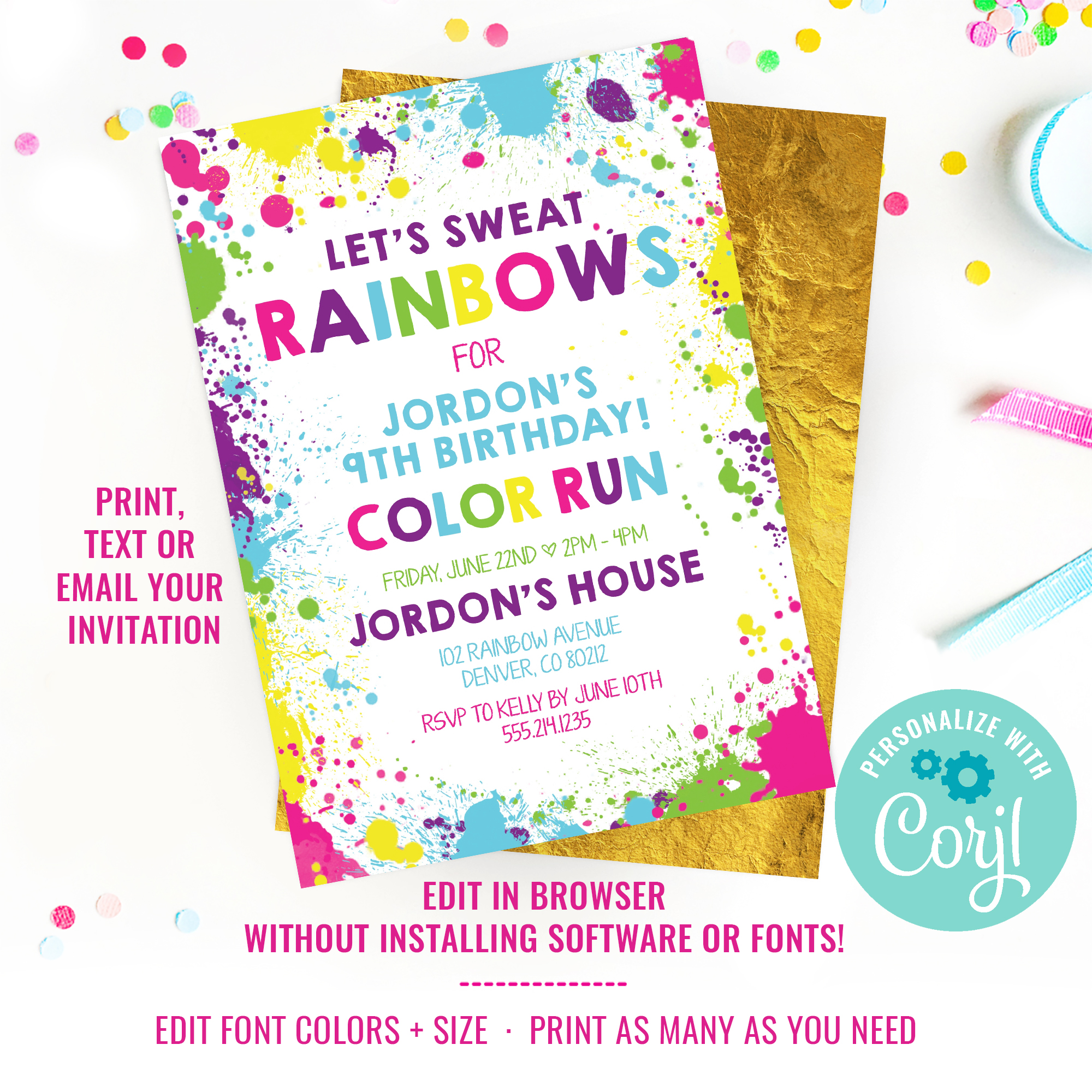 Color Run Party Invitation design preview