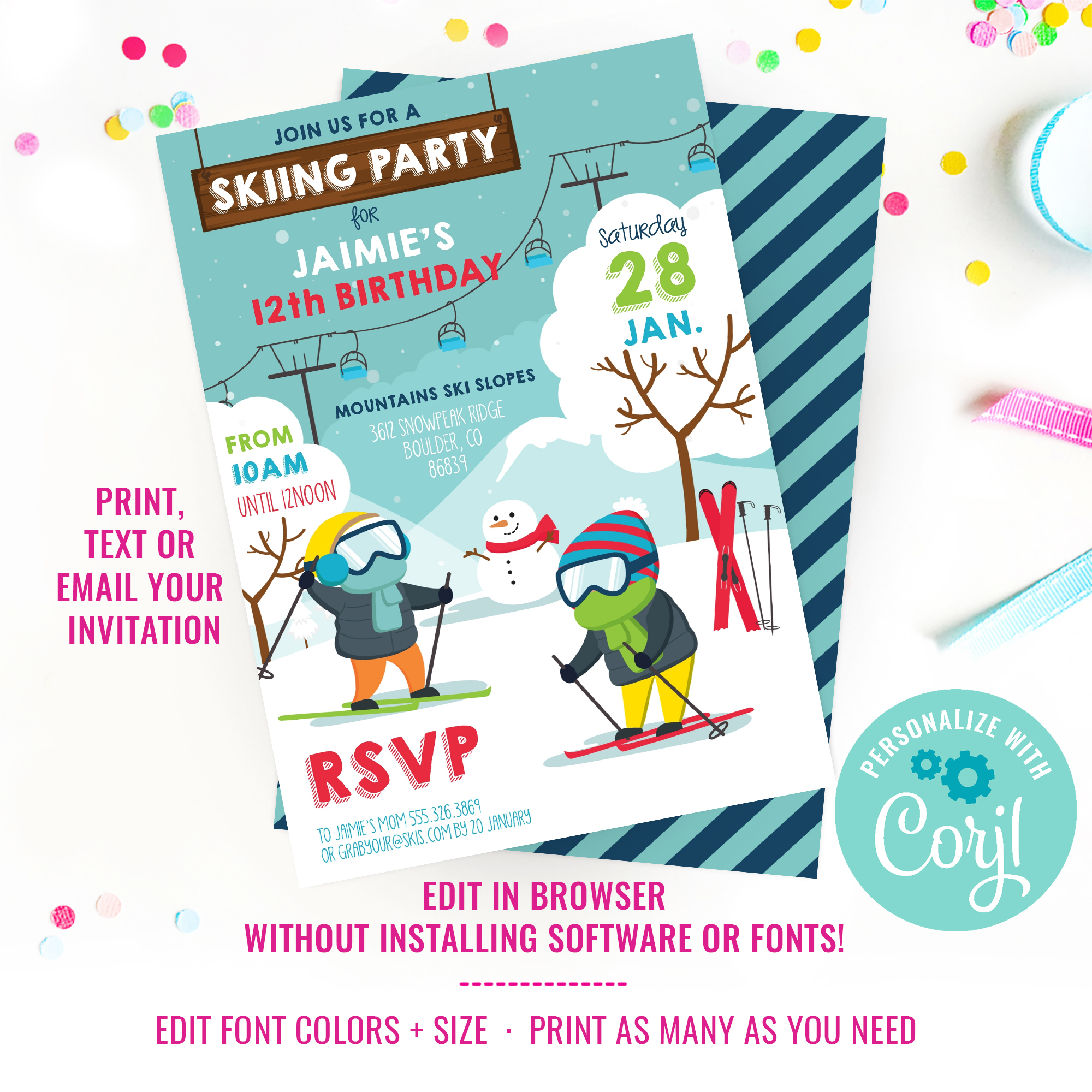 Skiing Party Invitation design preview