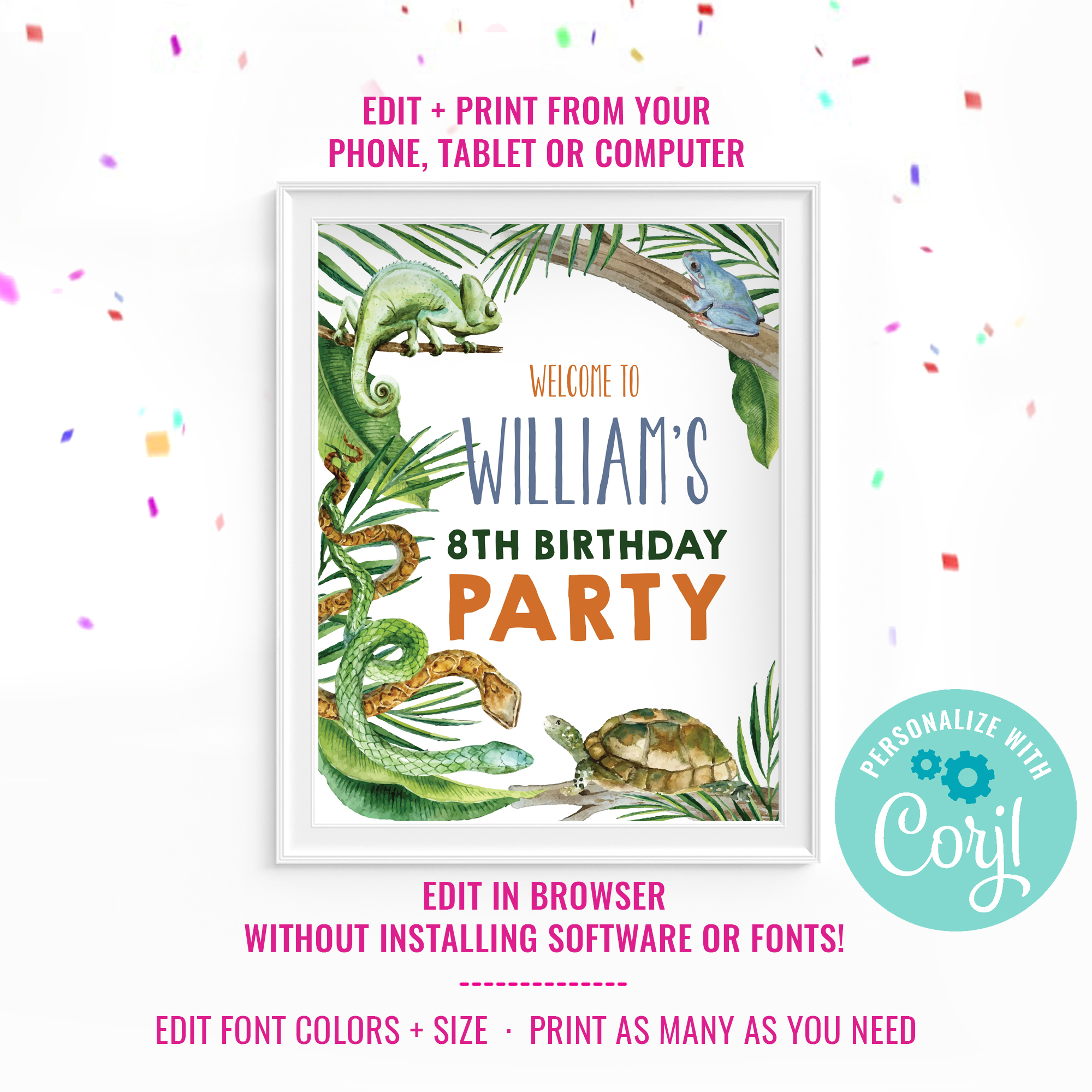 Reptile Party Welcome Sign design preview
