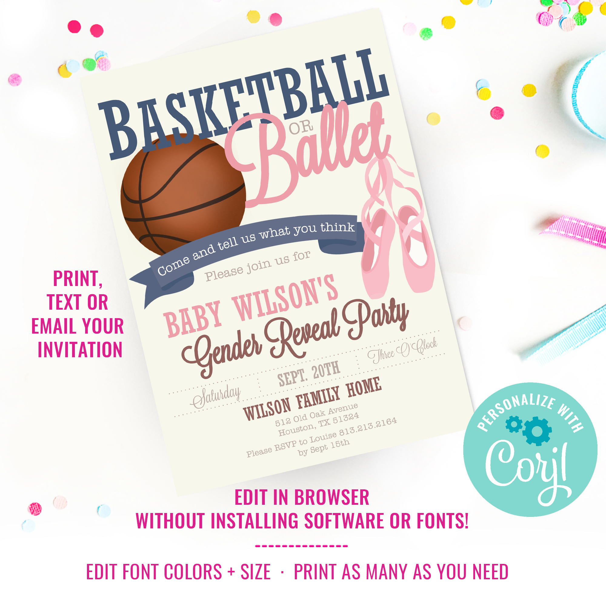 Basketball or Ballet Party Invitation design preview