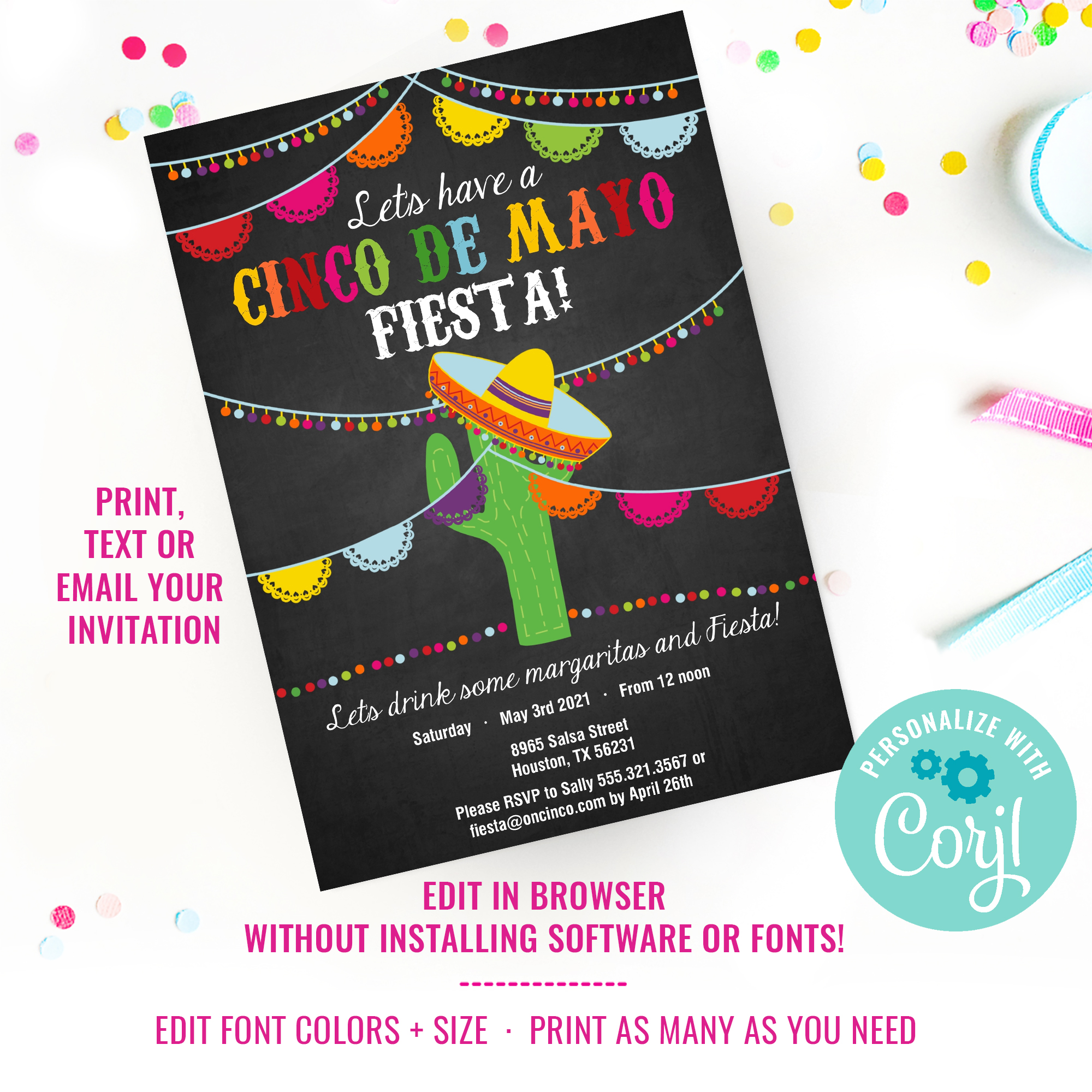 Cinco De Mayo Chalkboard Invitation design preview