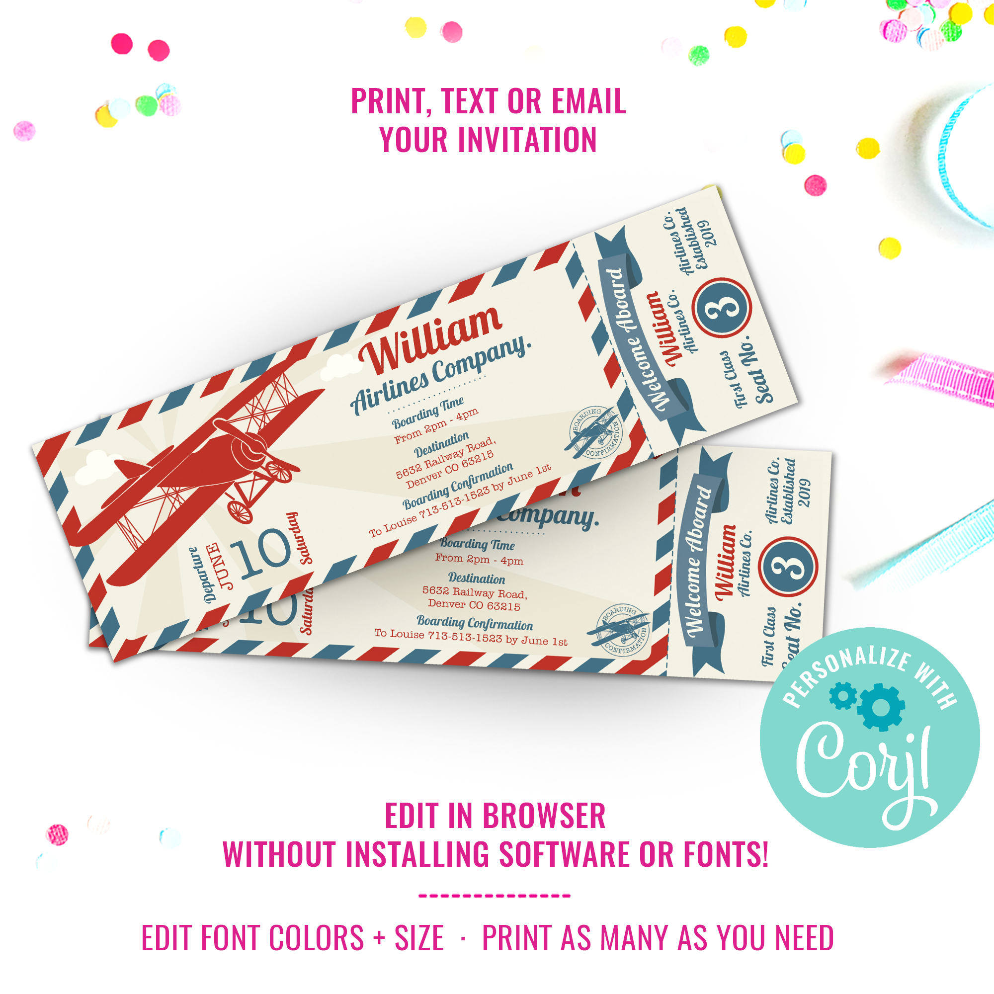 Plane Ticket Invitation design preview