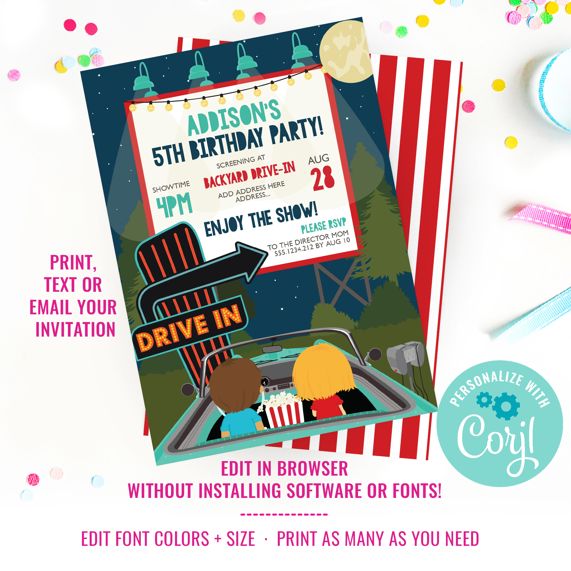 Drive-In Movie Party Invitation design preview