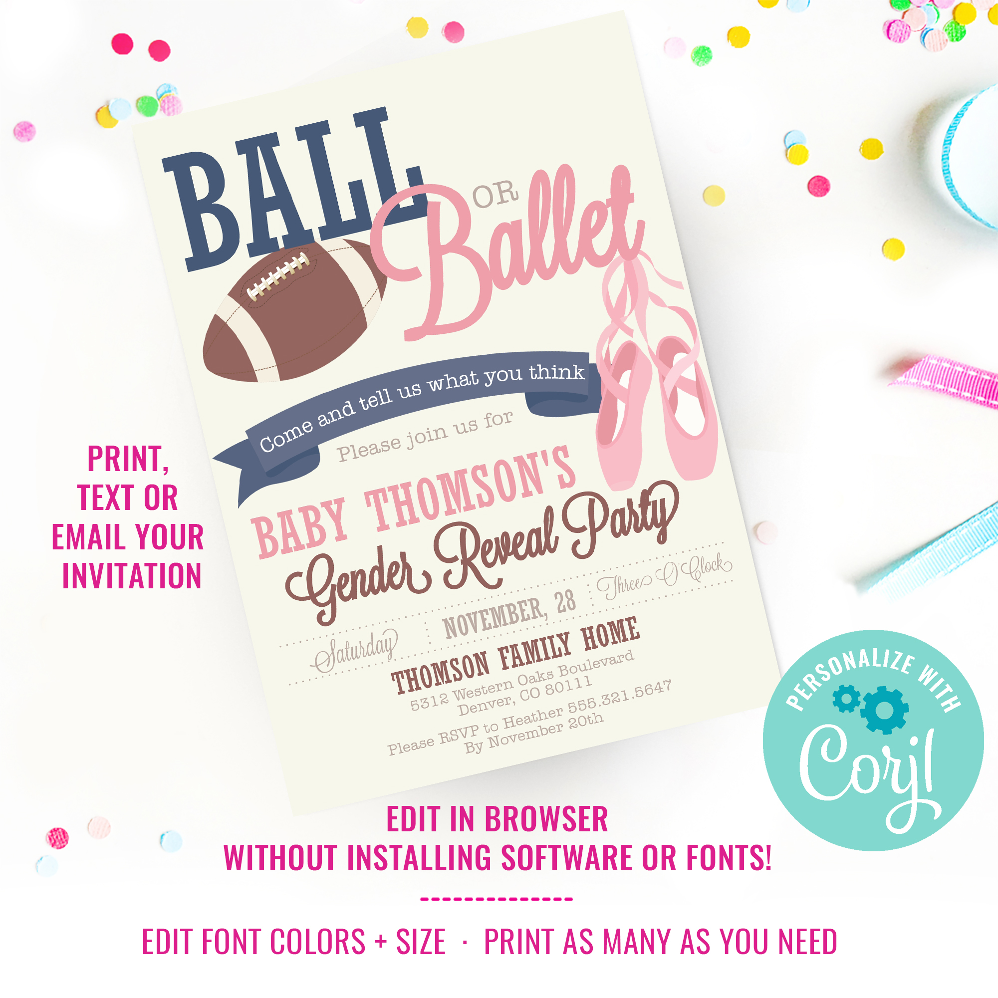 Ball or Ballet Party Invitation design preview