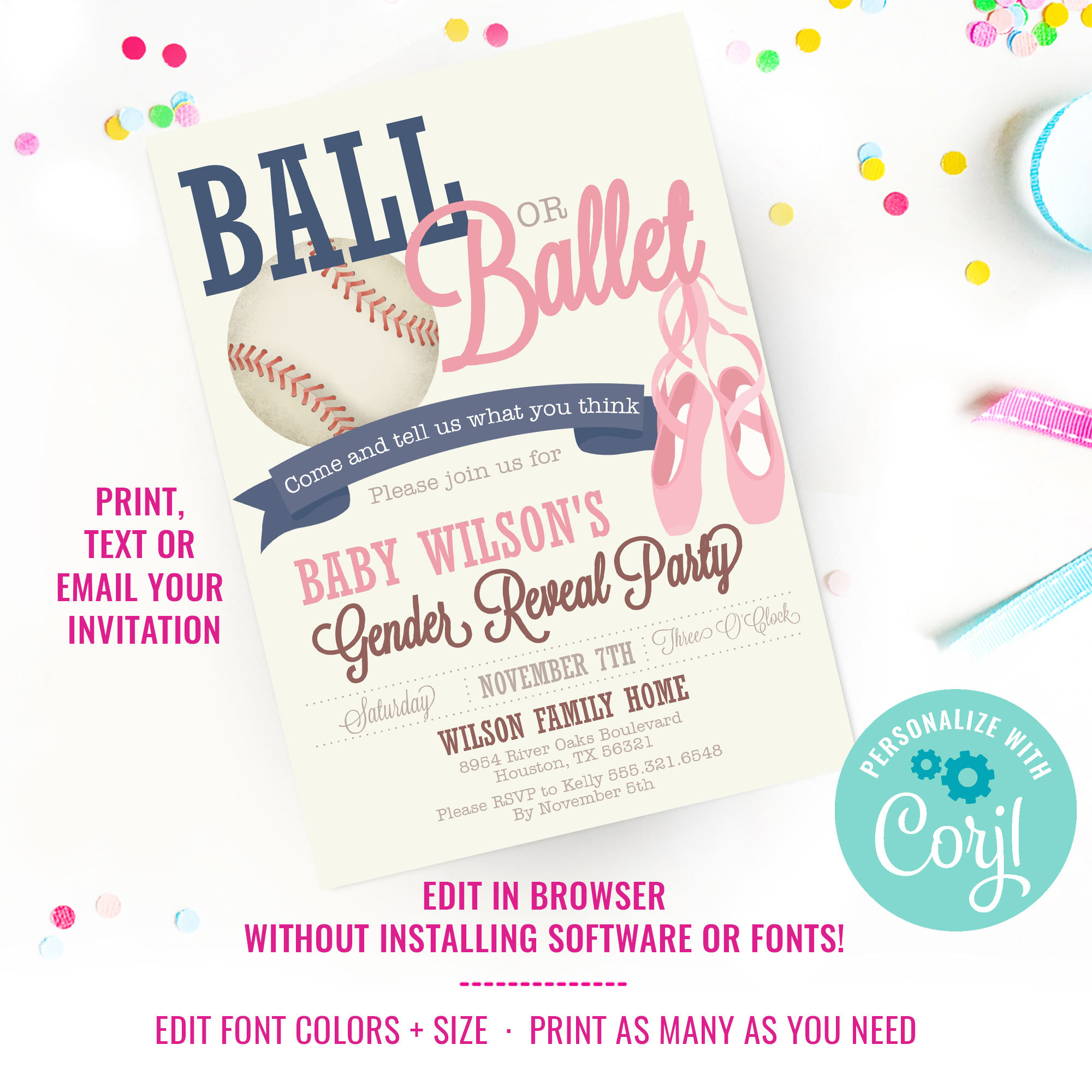 Baseball or Ballet Party Invitation design preview
