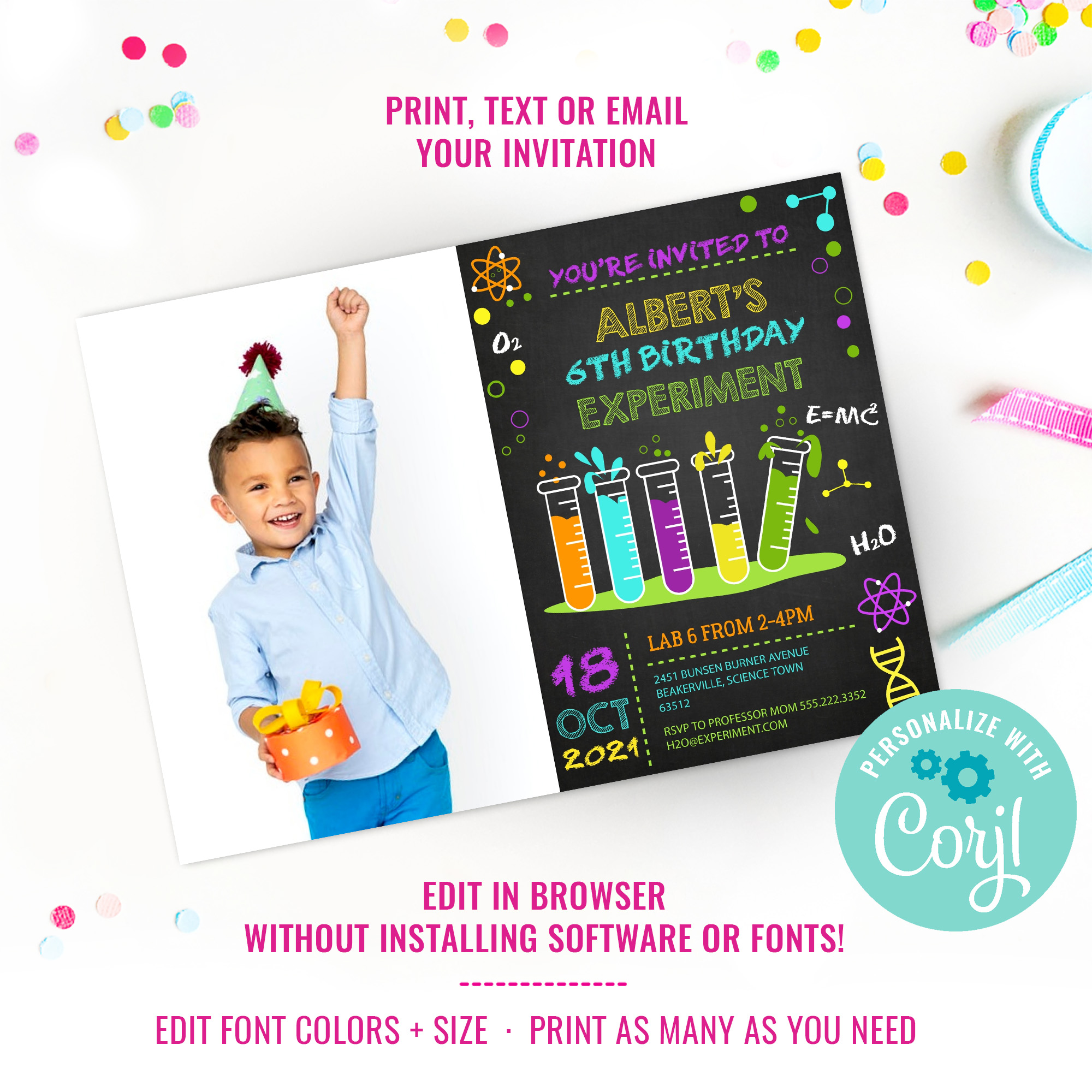Science Experiment Party Photo Invitation design preview