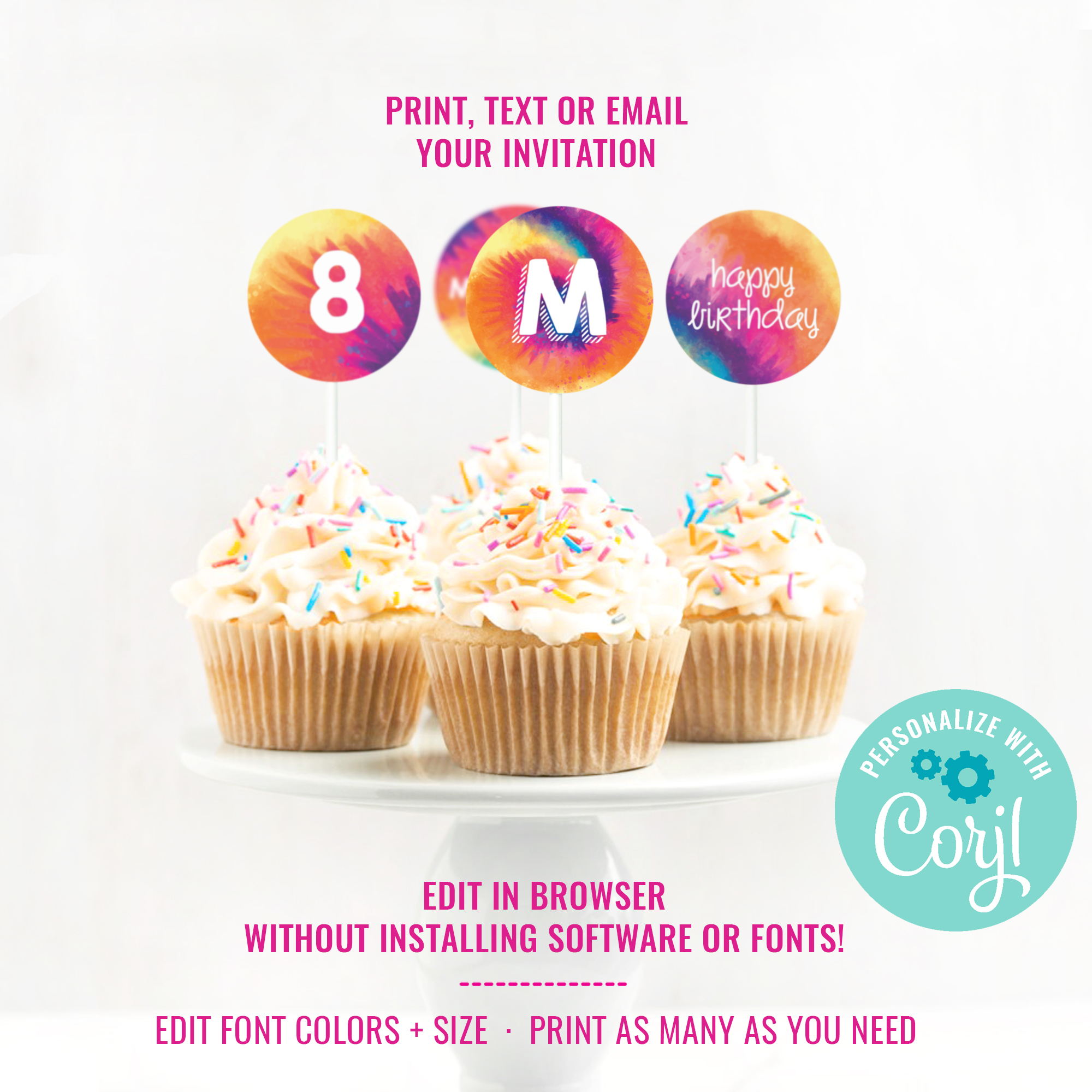 Tie-Dye Cupcake Toppers design preview