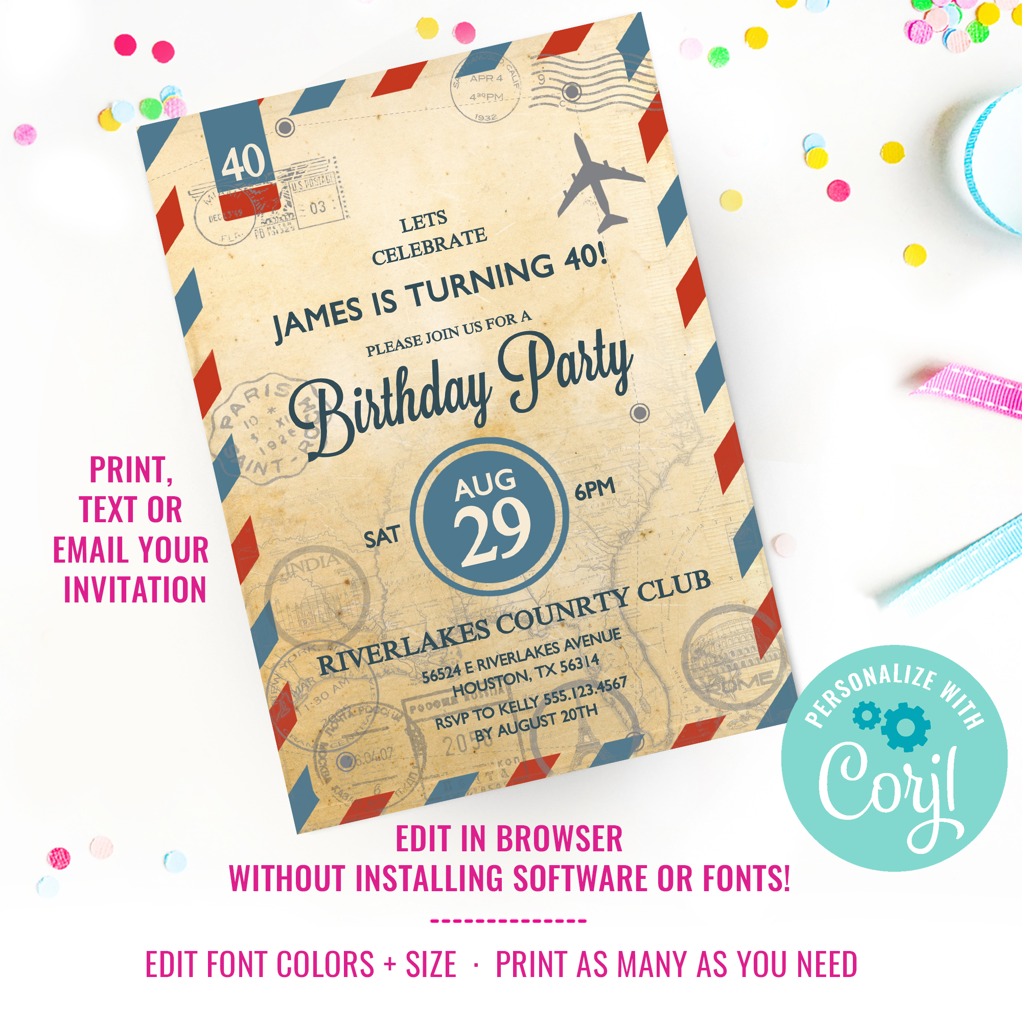 Vintage Travel Invitation design preview