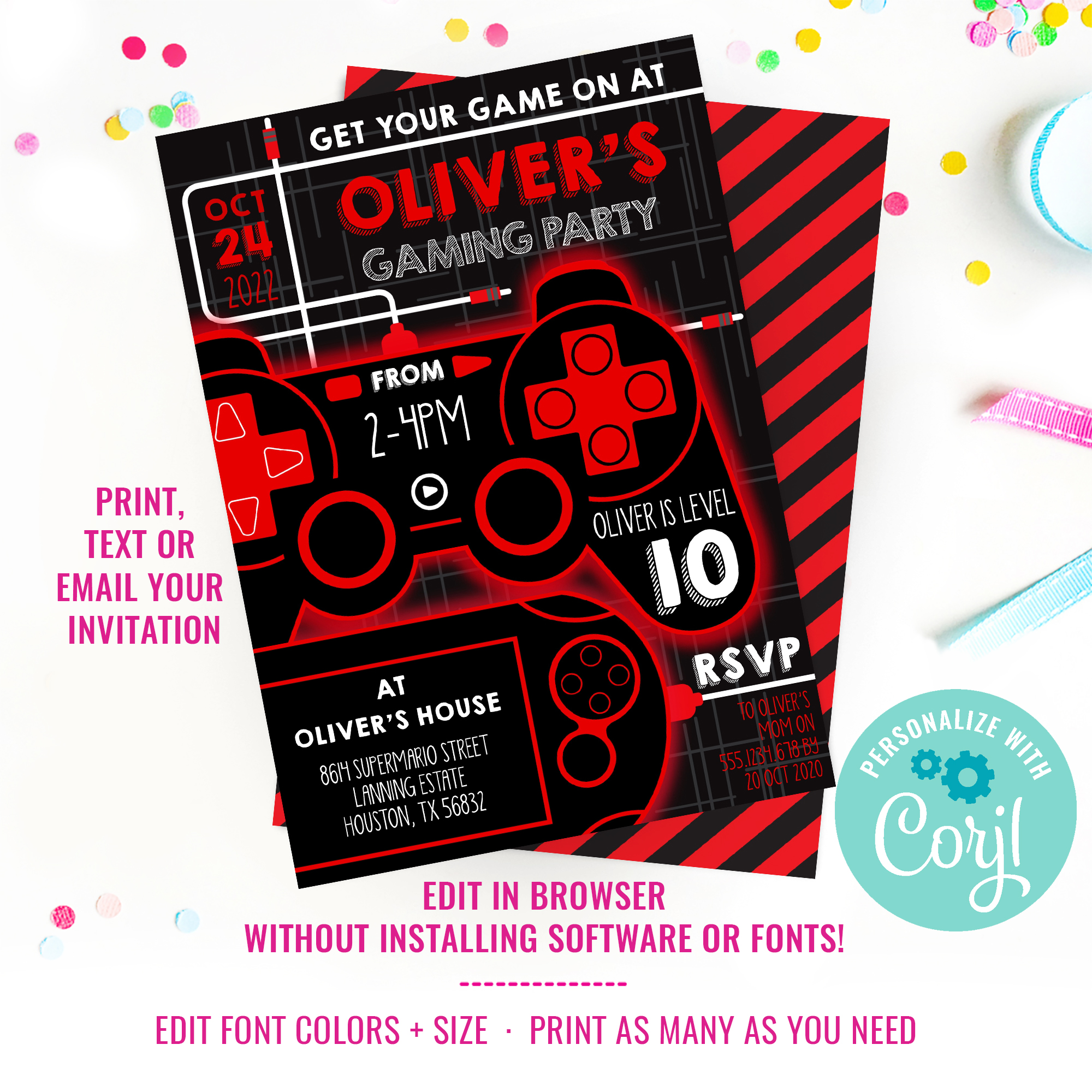 Gaming Party Invitation Red design preview
