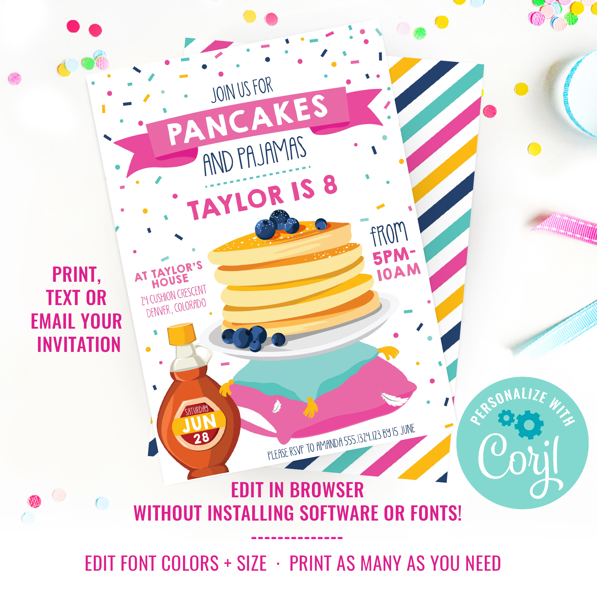 Pancakes and Pajamas Invitation design preview