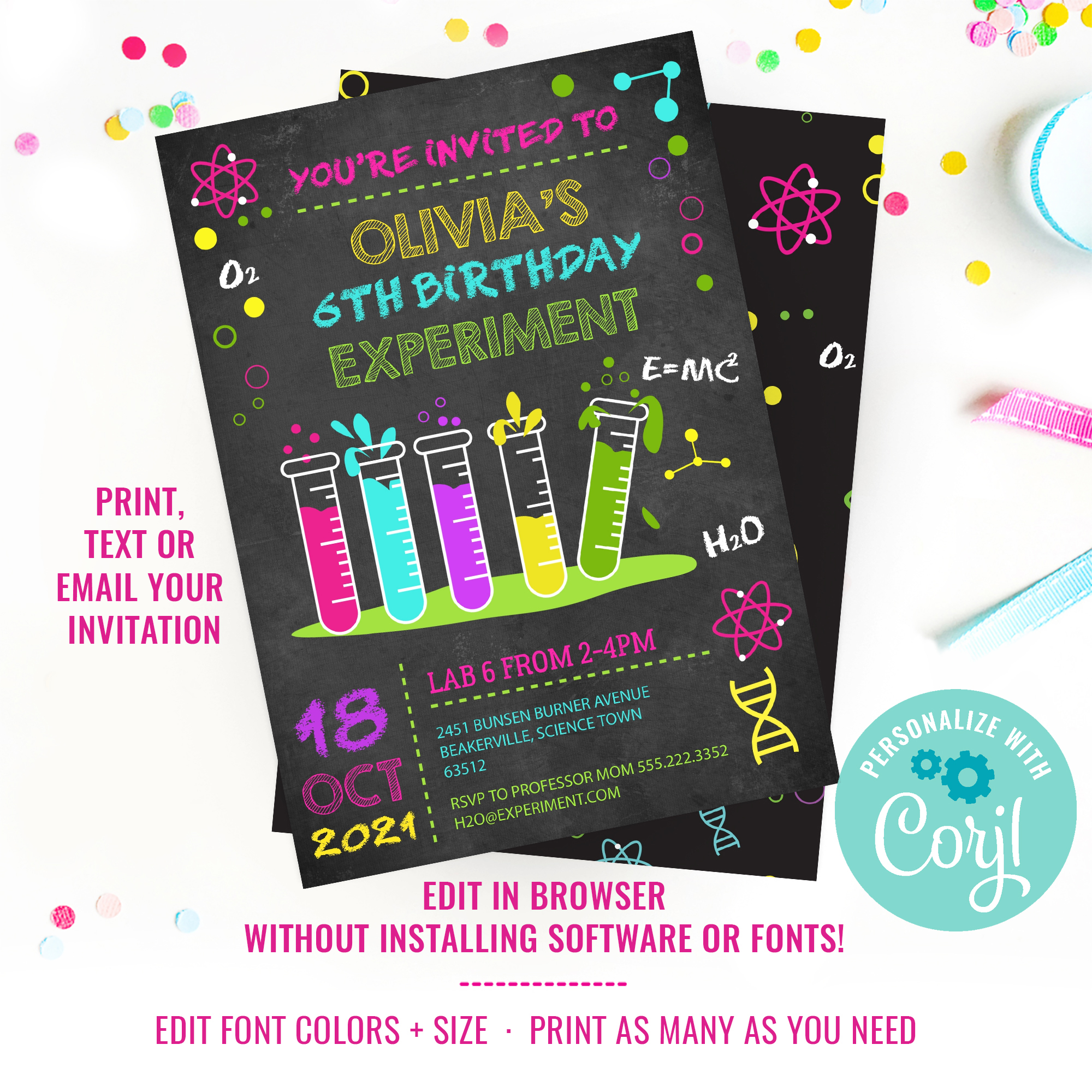 Science Party Invitation for Girls design preview