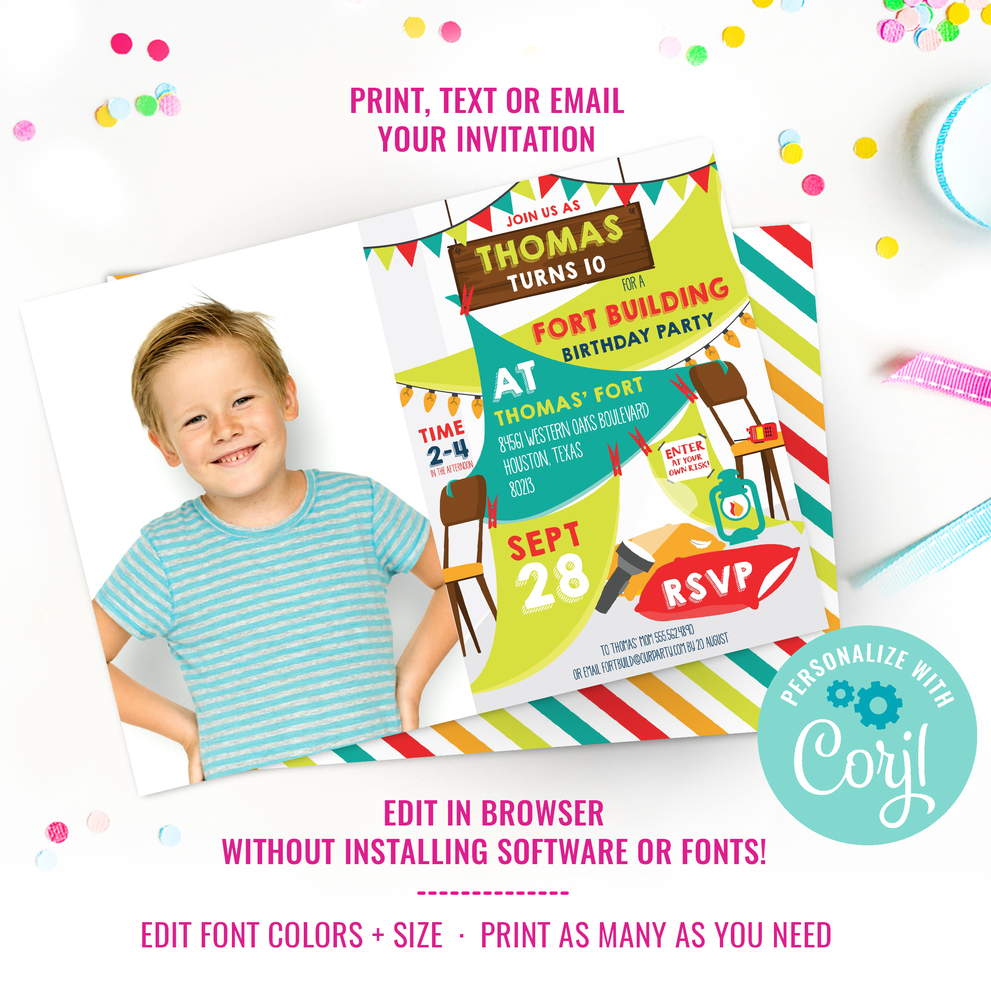 Fort Building Party Invitation - Photo design preview