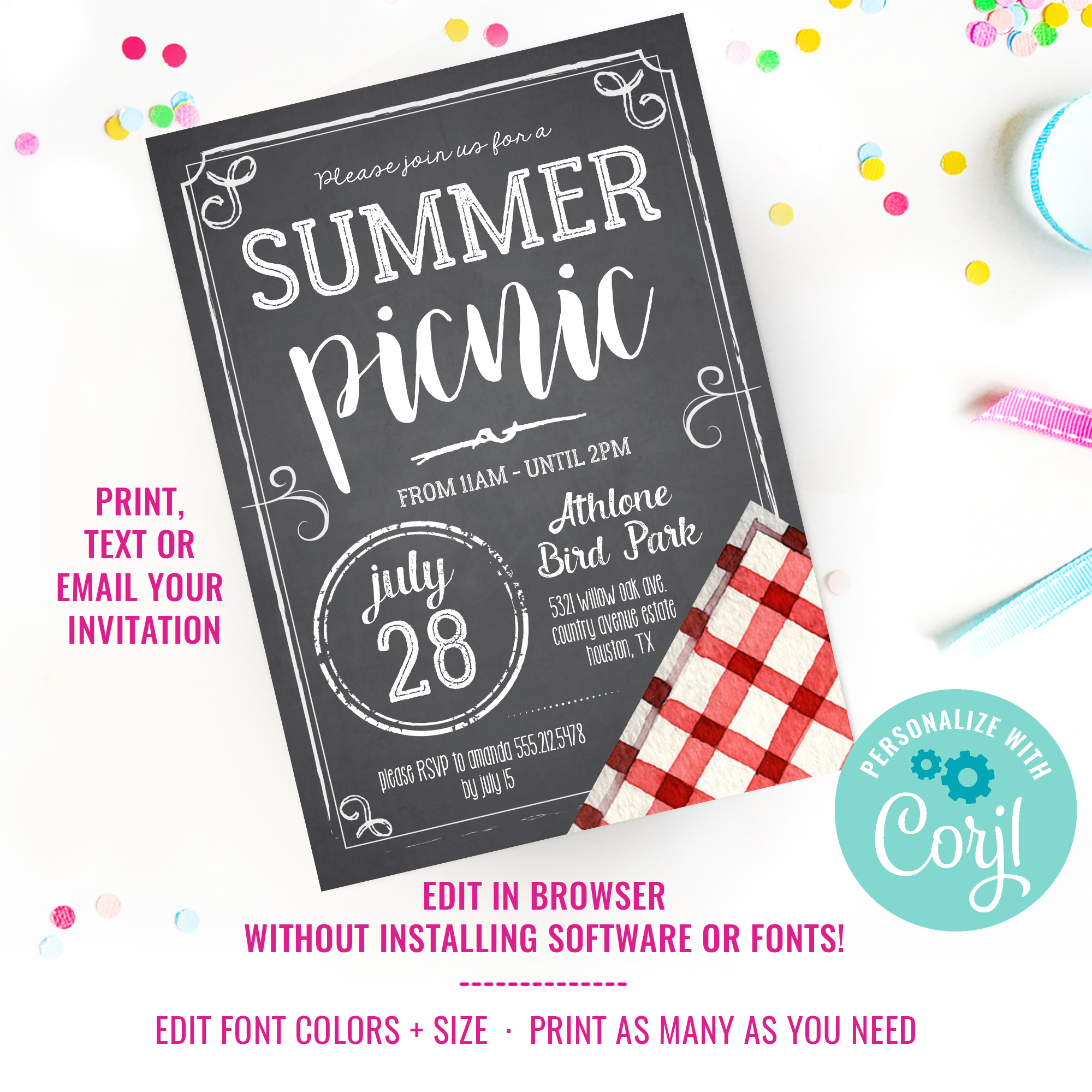 Picnic Invitation Red Gingham design preview