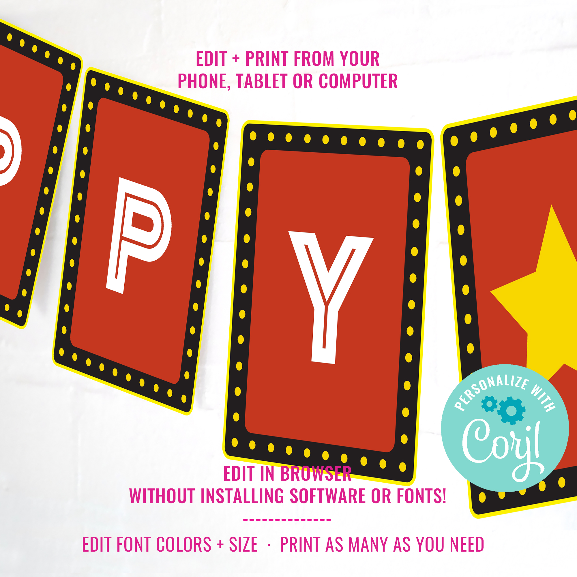 Movie Night Birthday Banner design preview