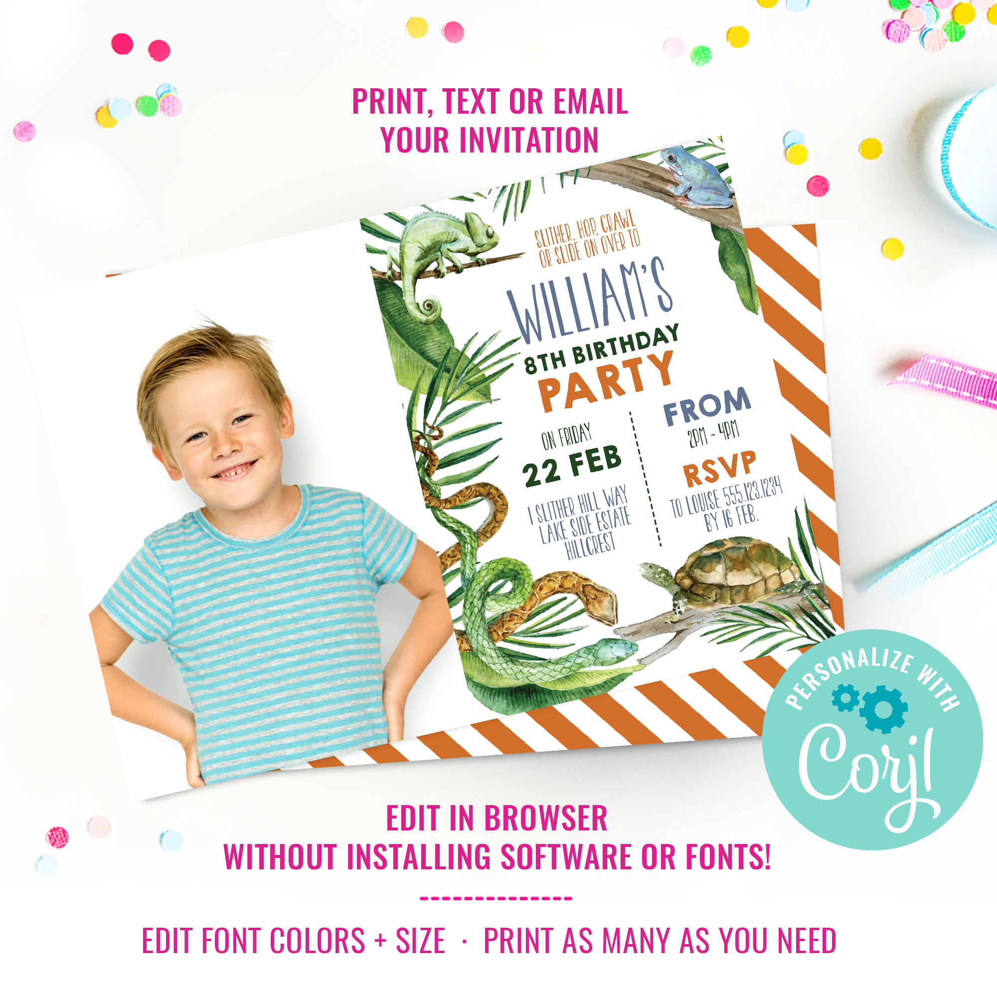 Reptile Party Photo Invitation design preview