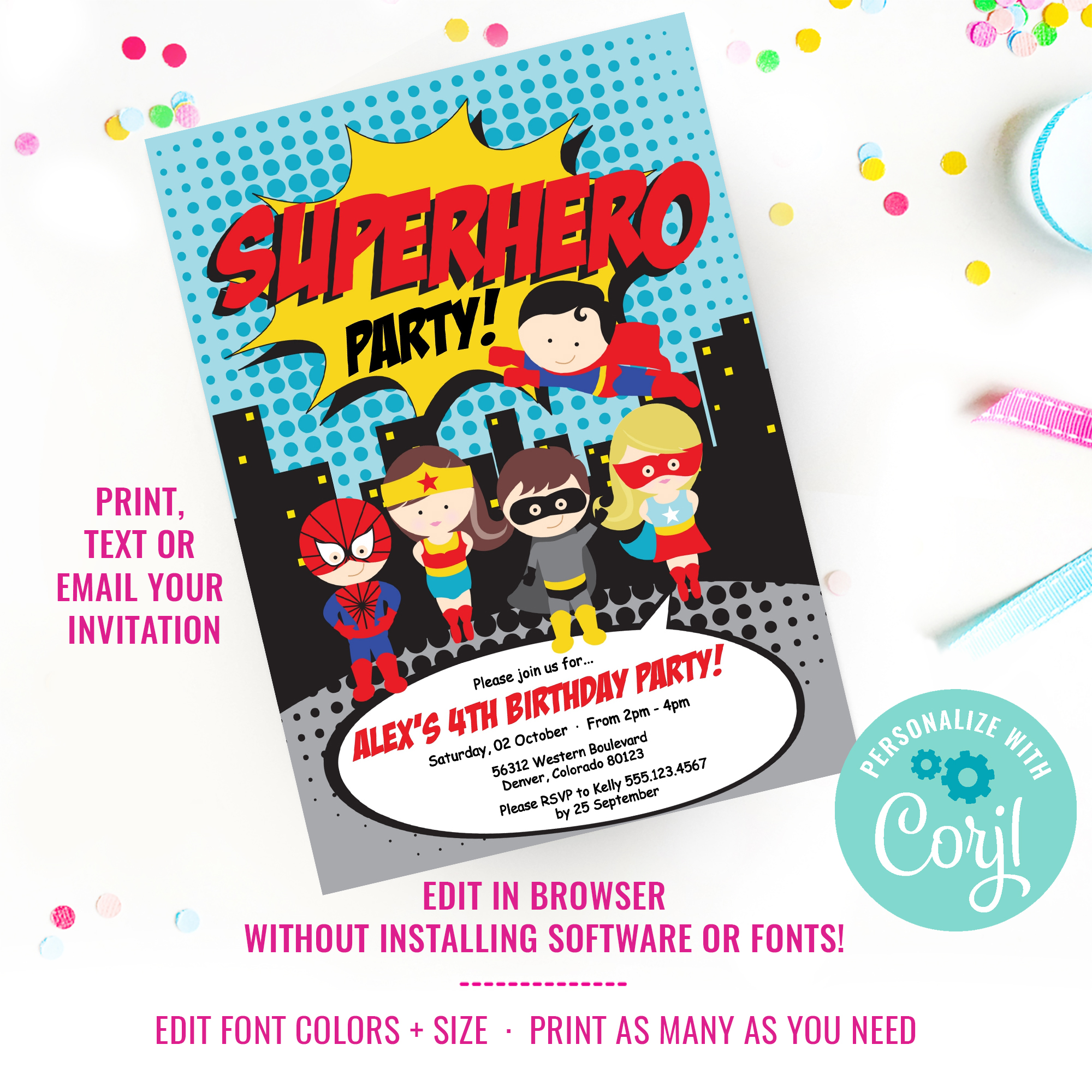 Superhero Party Invitation design preview