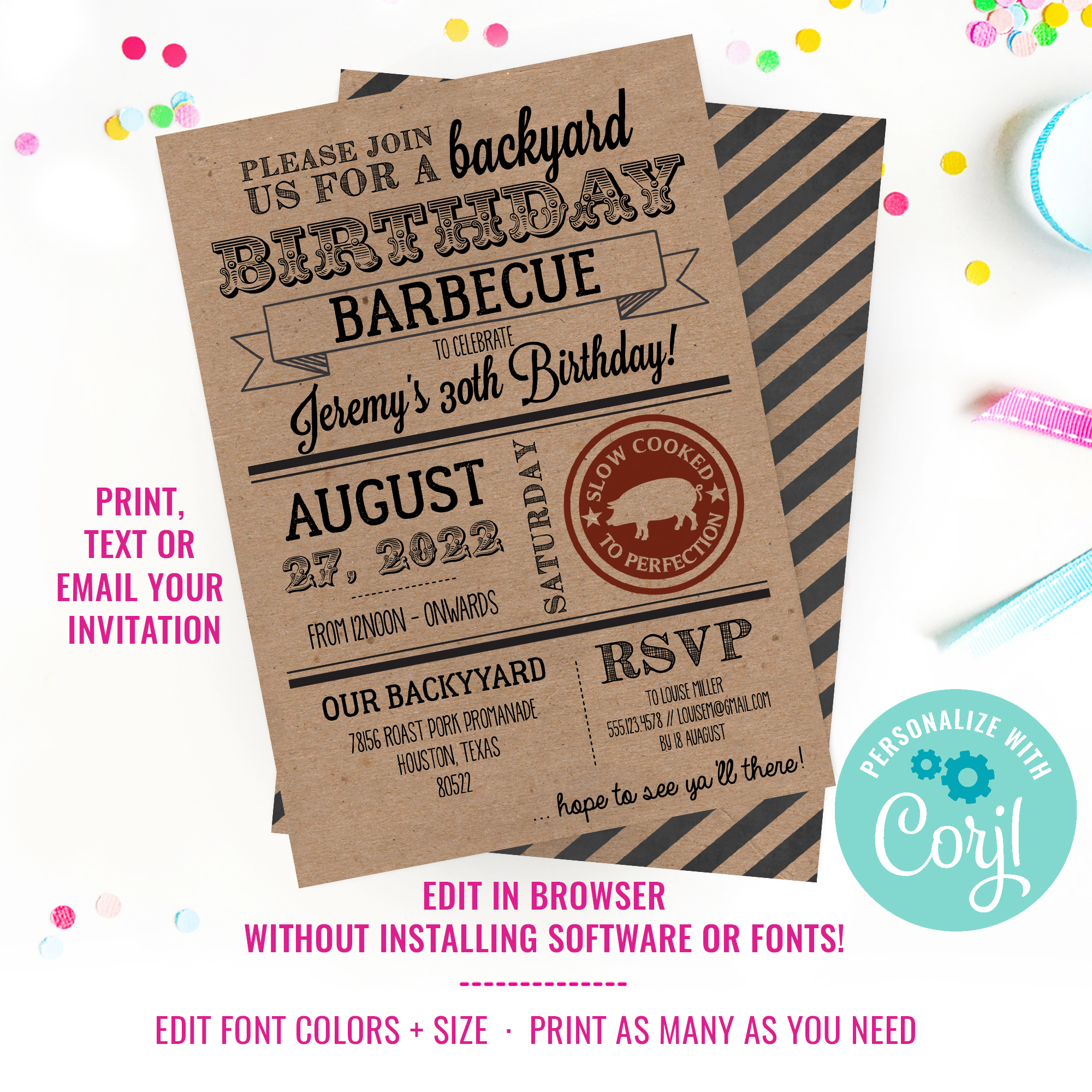 BBQ Birthday Kraft Invitation design preview