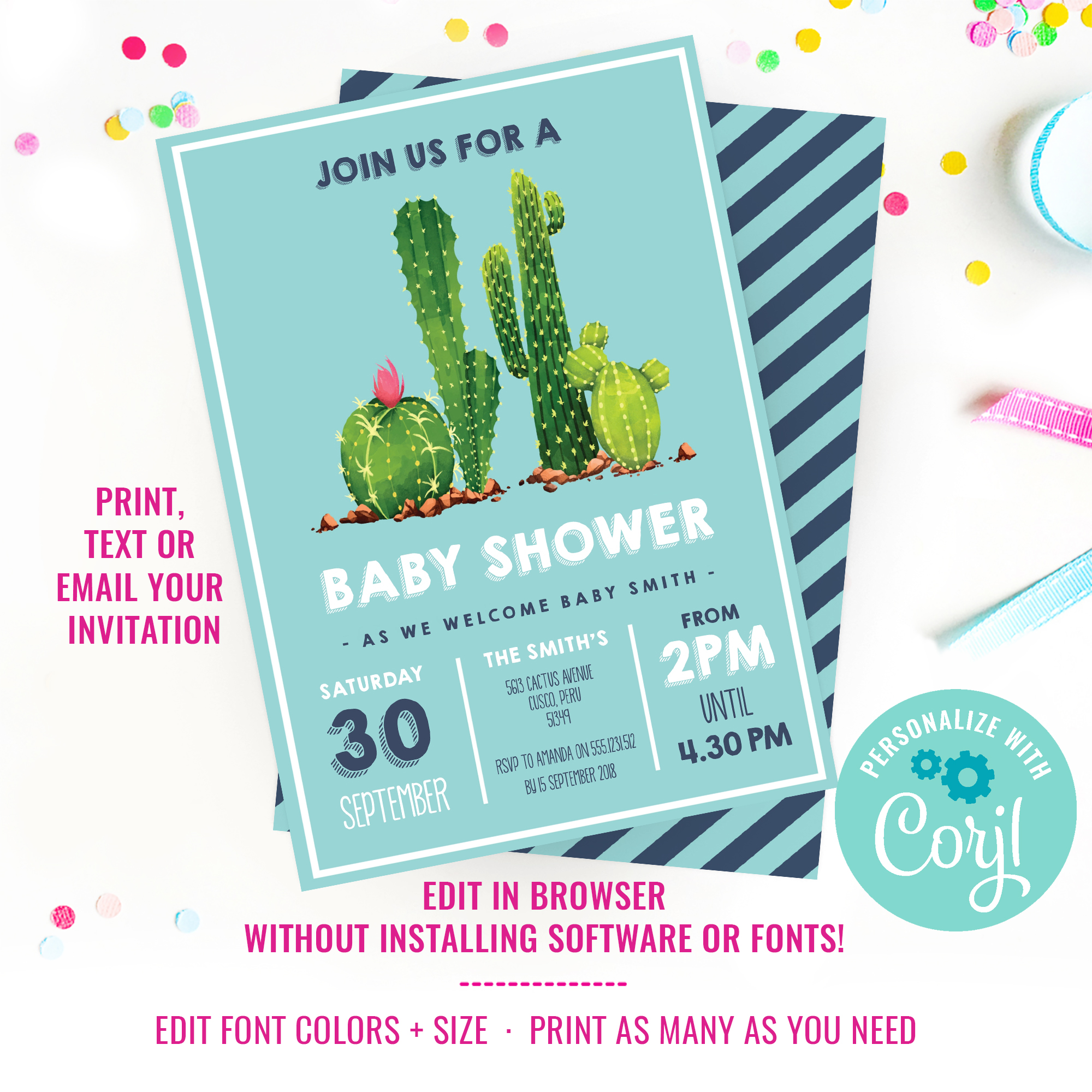 Cactus Baby Shower Invitation design preview