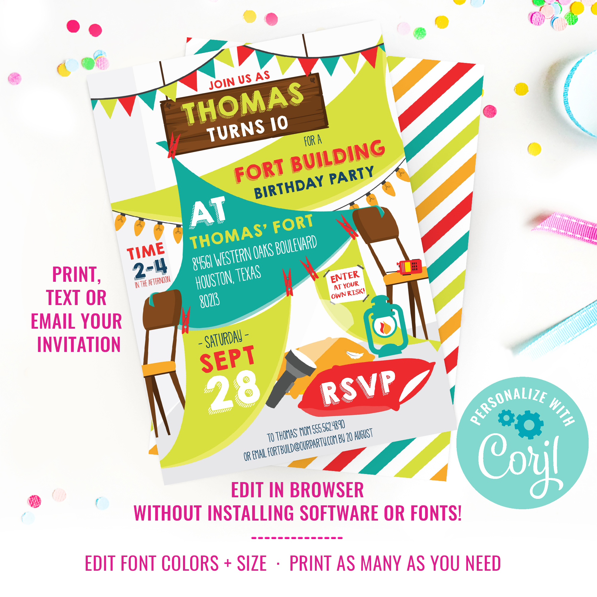 Fort Building Party Invitation design preview