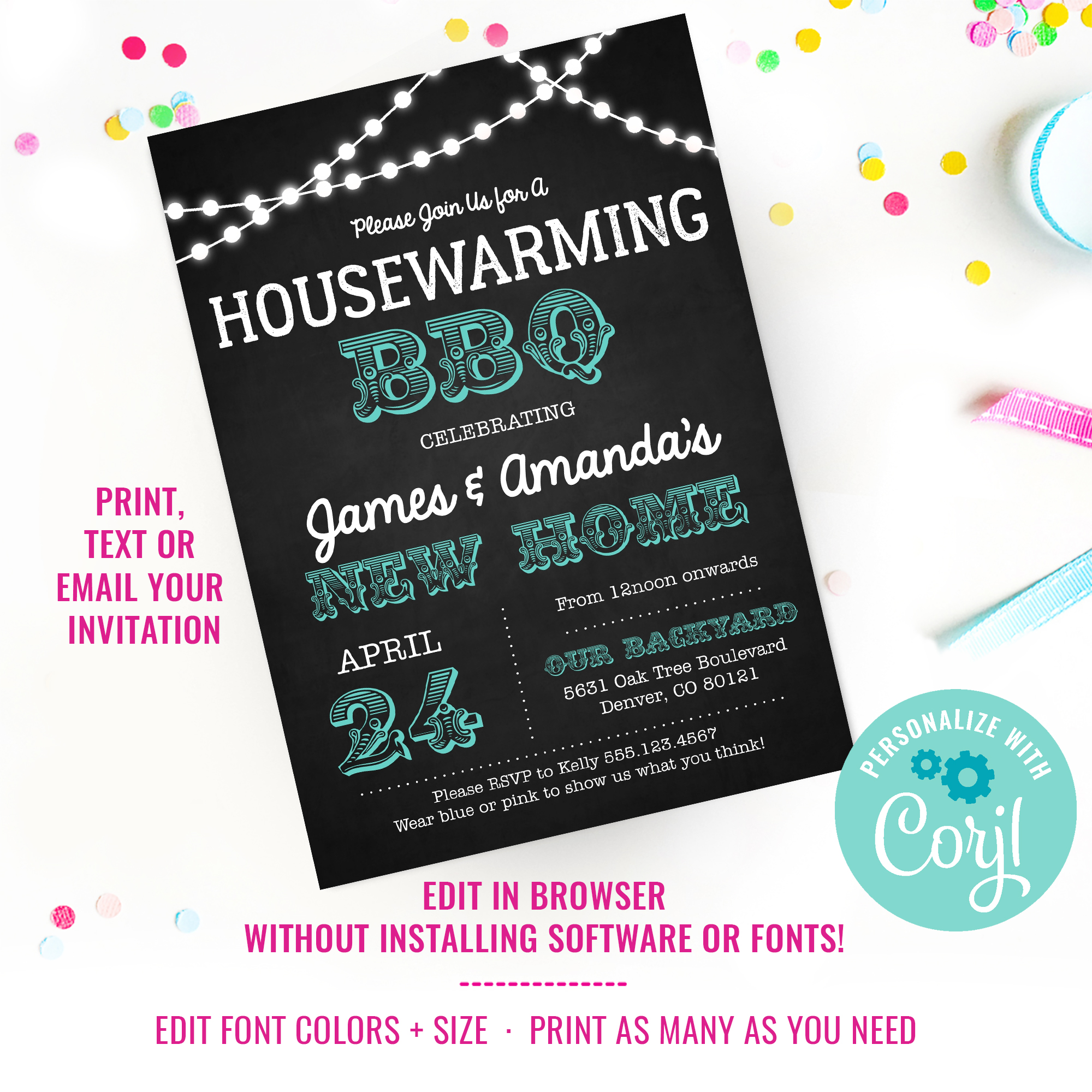 Chalkboard Housewarming BBQ Invitation design preview