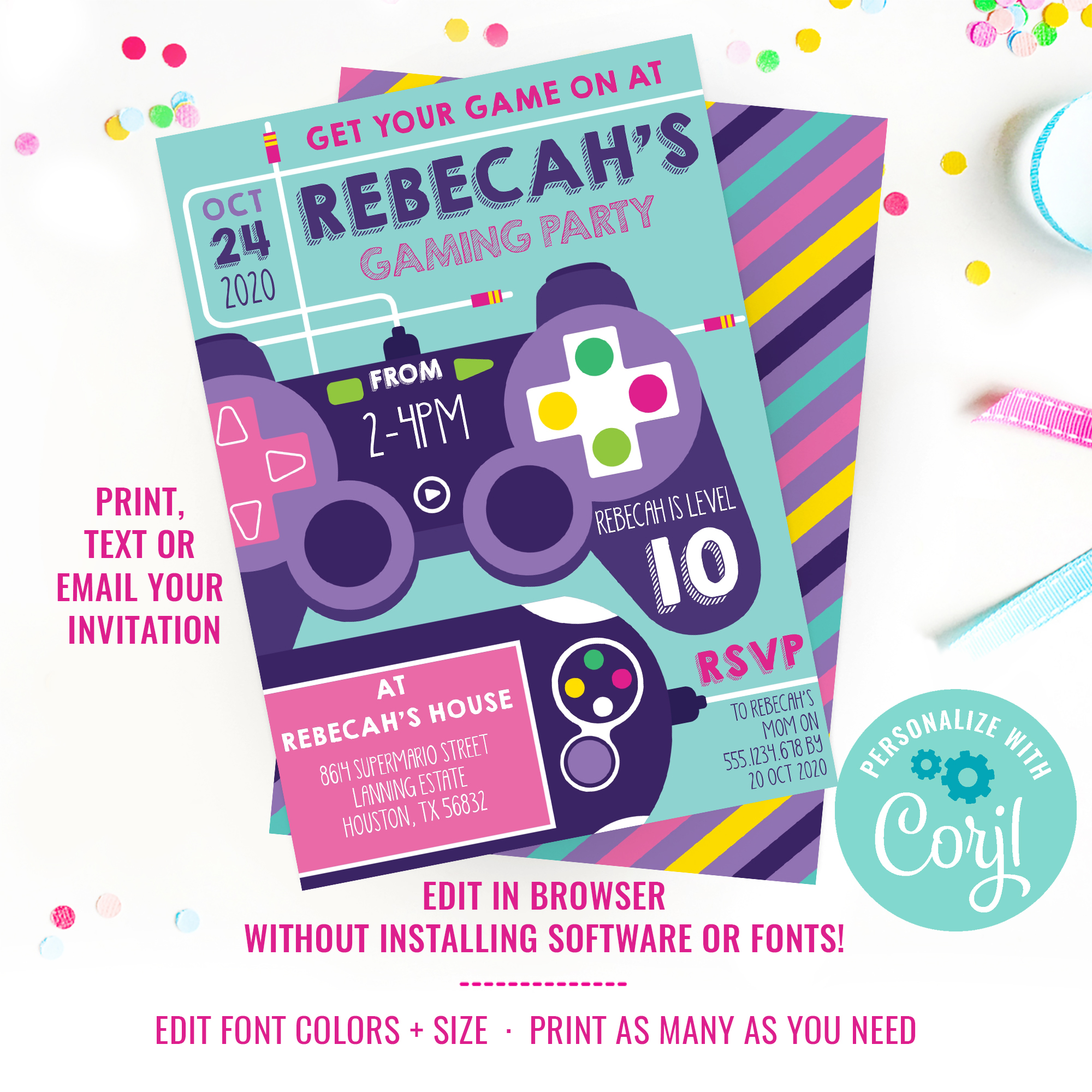 Gaming Girls Party Invitation design preview