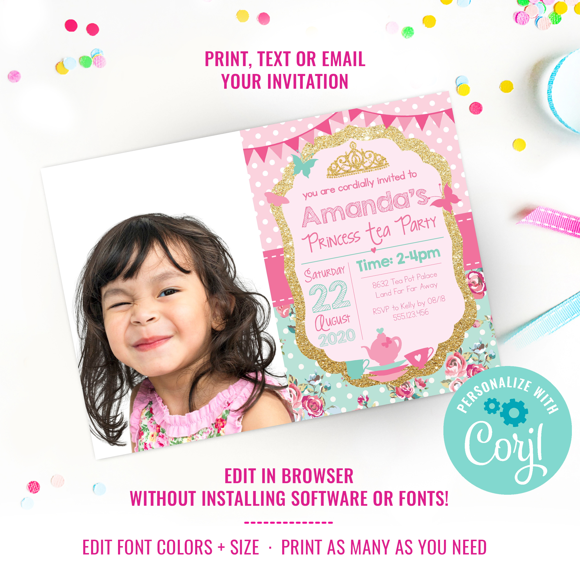 Princess Tea Party Photo Invitation design preview