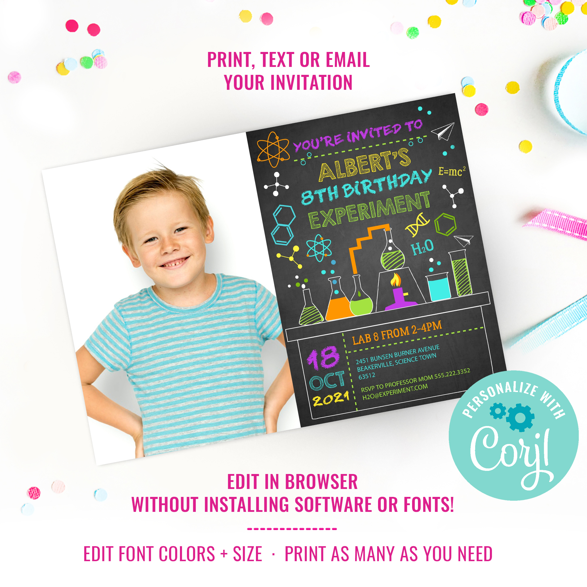 Science Lab Party Photo Invitation design preview